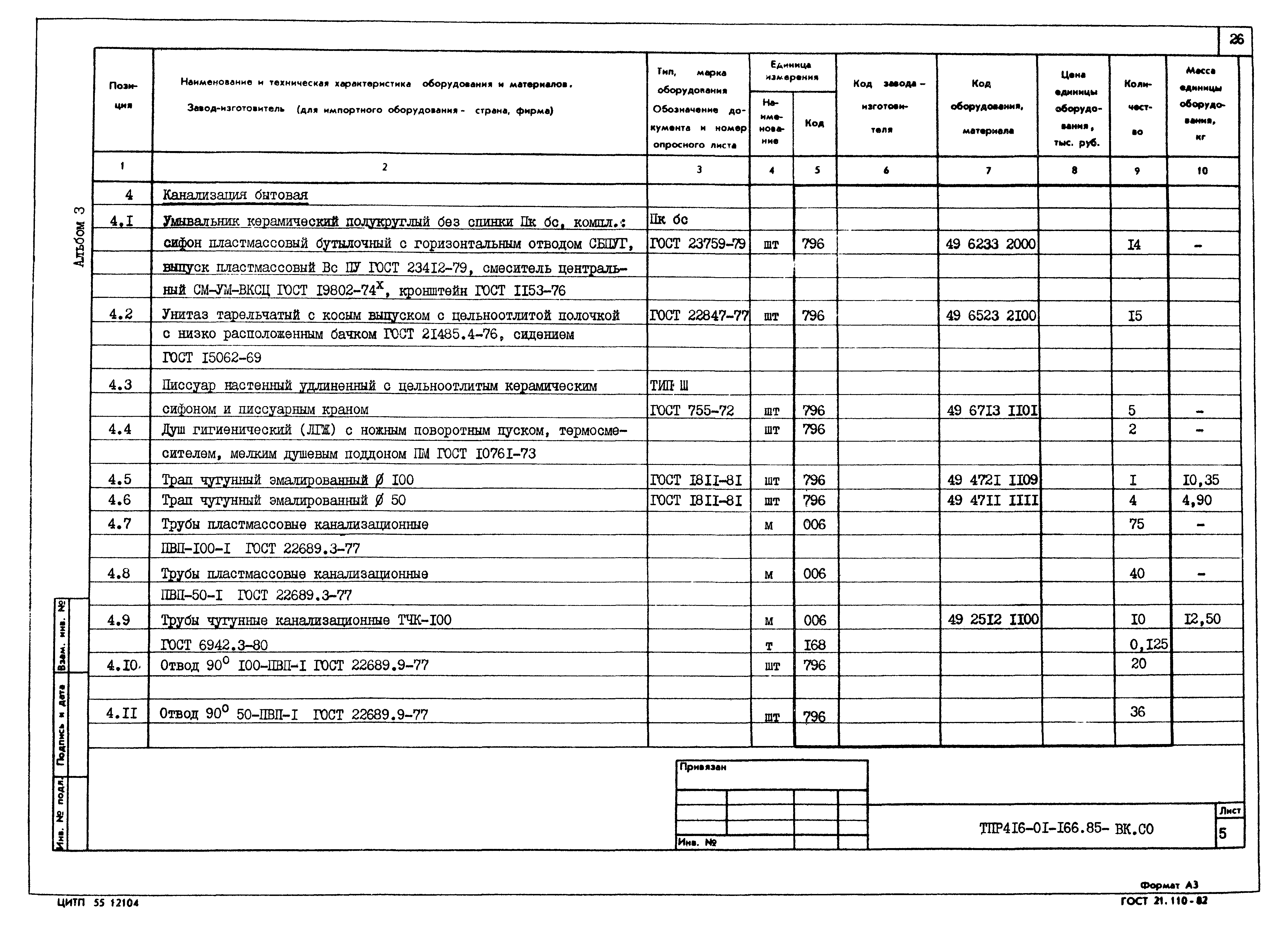 Типовые проектные решения 416-01-166.85