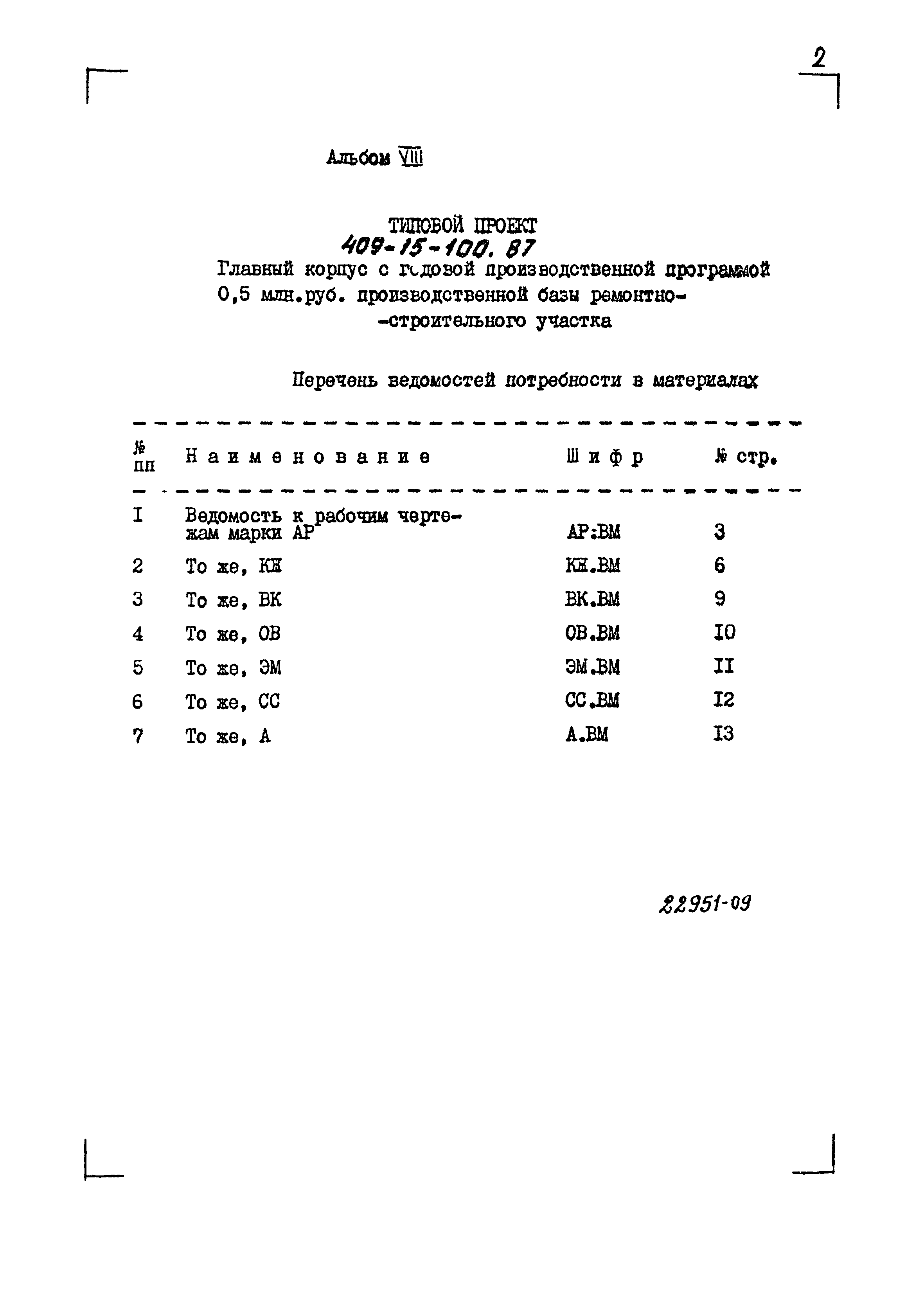 Типовой проект 409-15-100.87