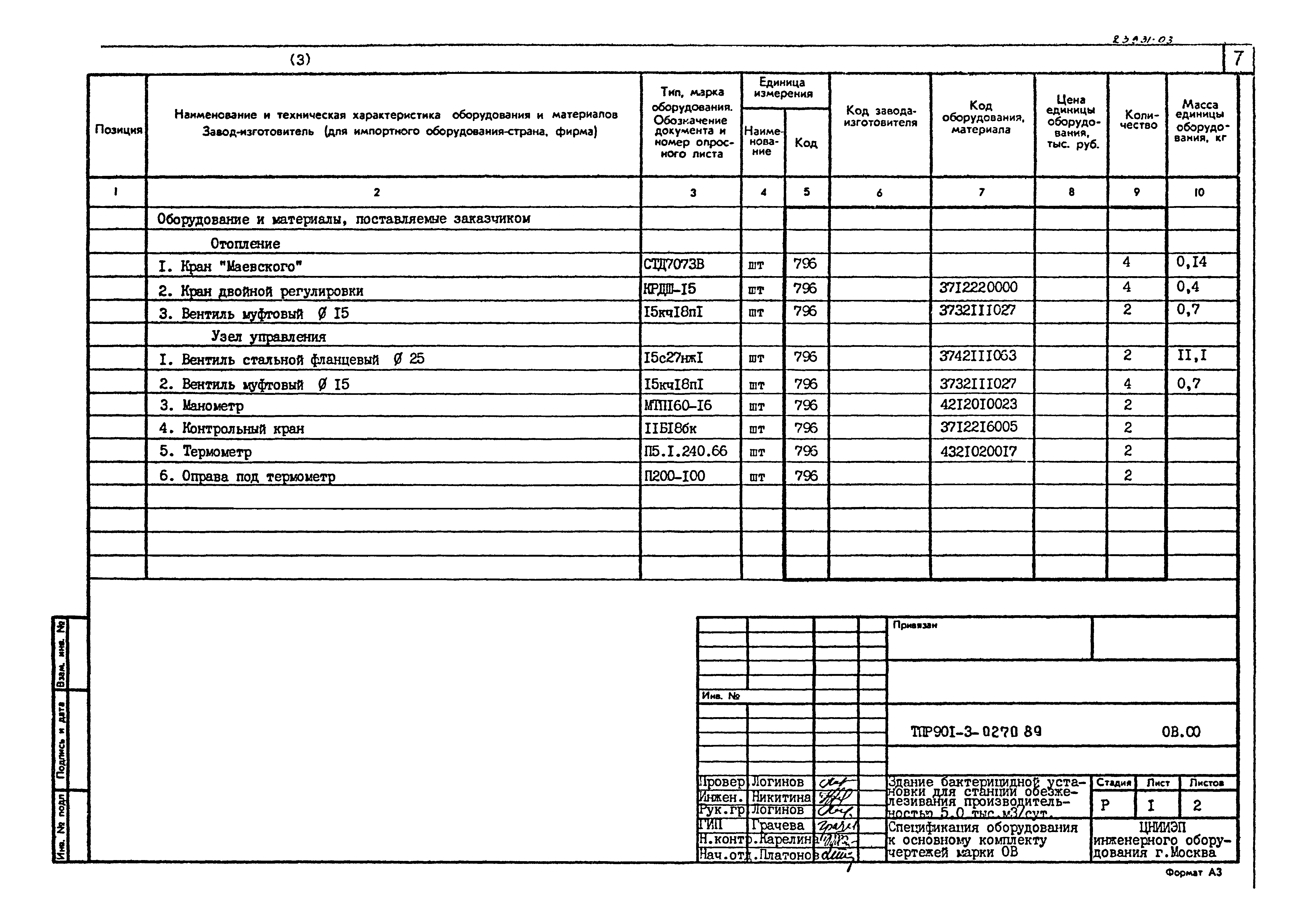 Типовые проектные решения 901-3-0270.89