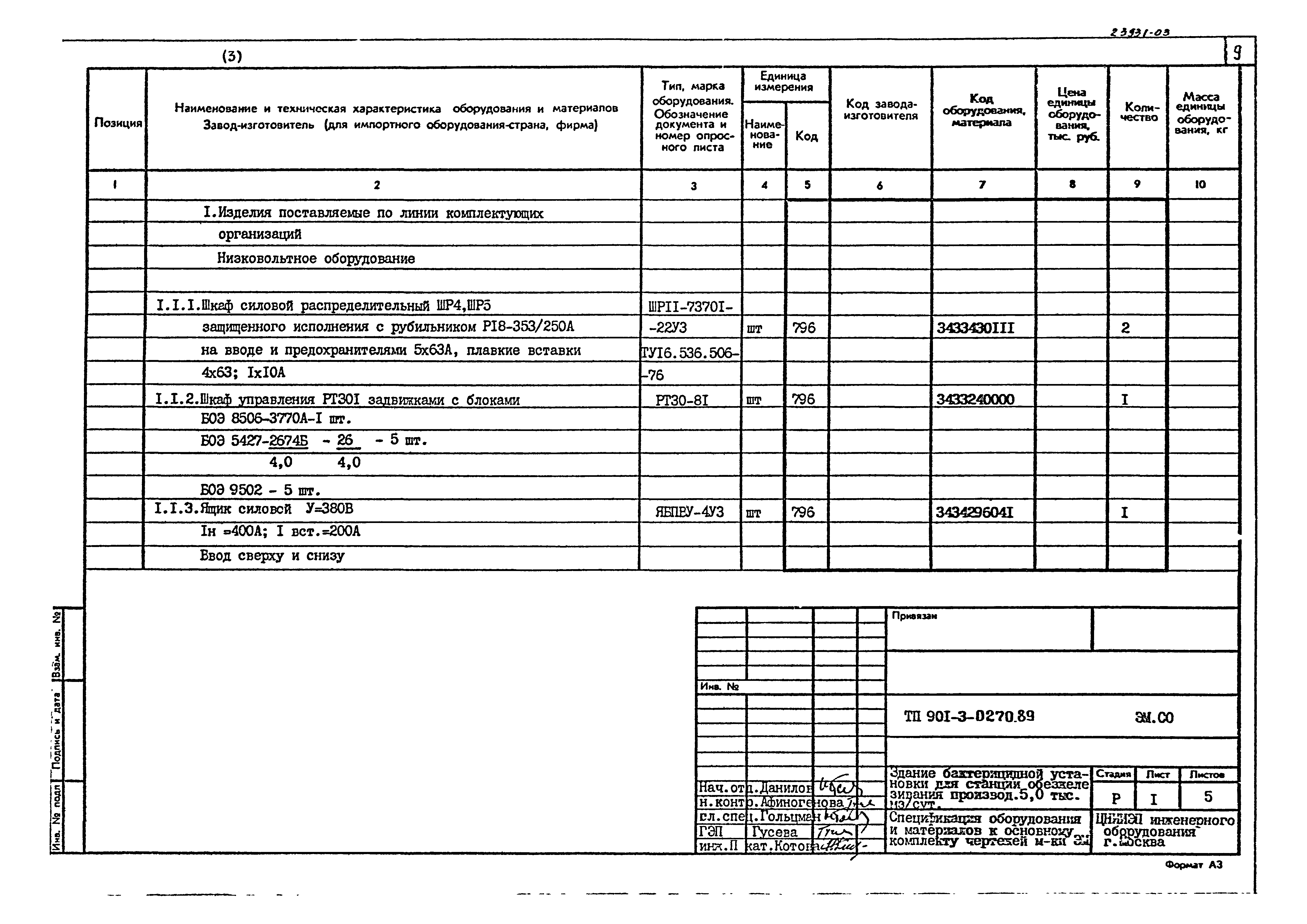 Типовые проектные решения 901-3-0270.89