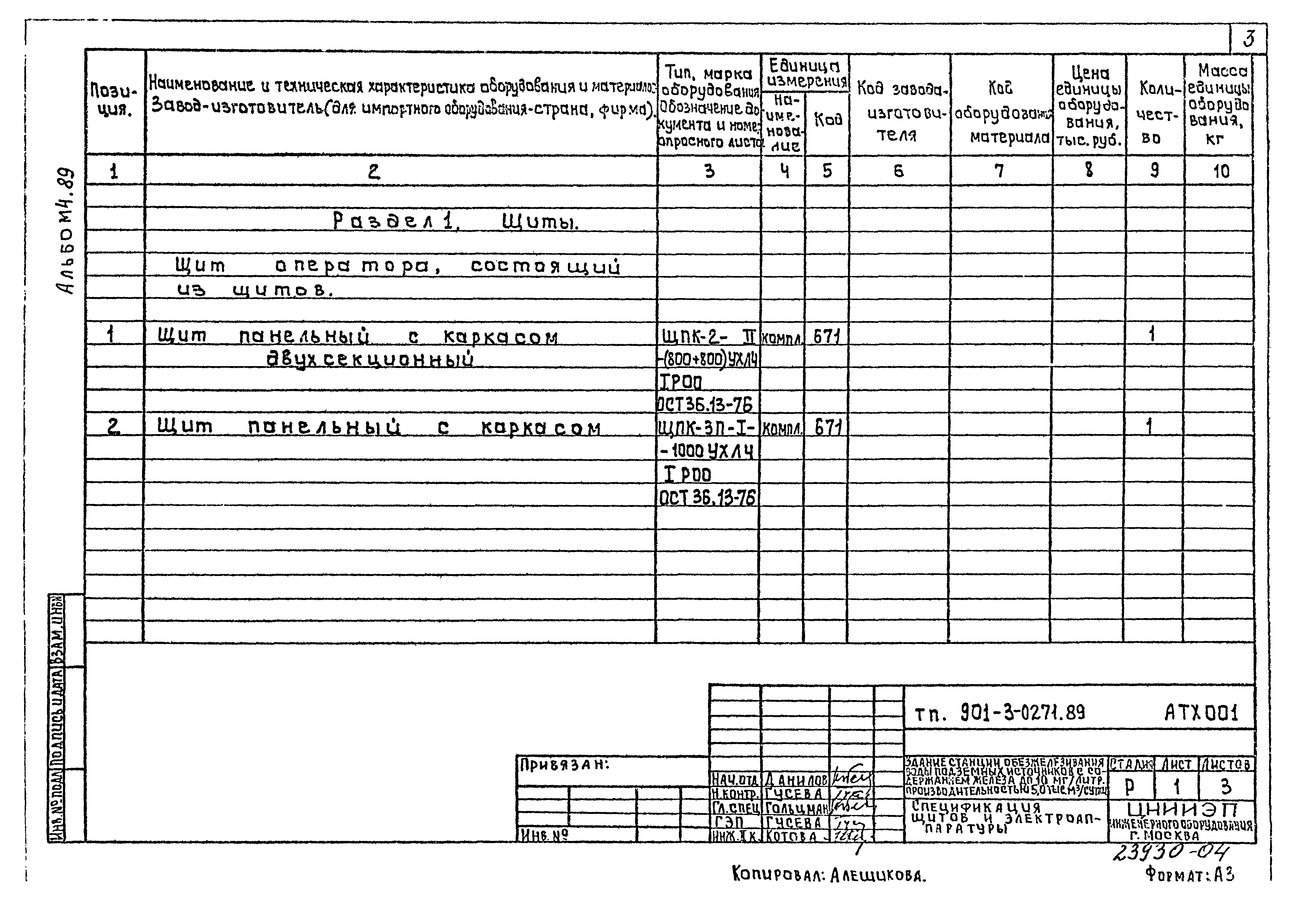 Типовые проектные решения 901-3-0271.89