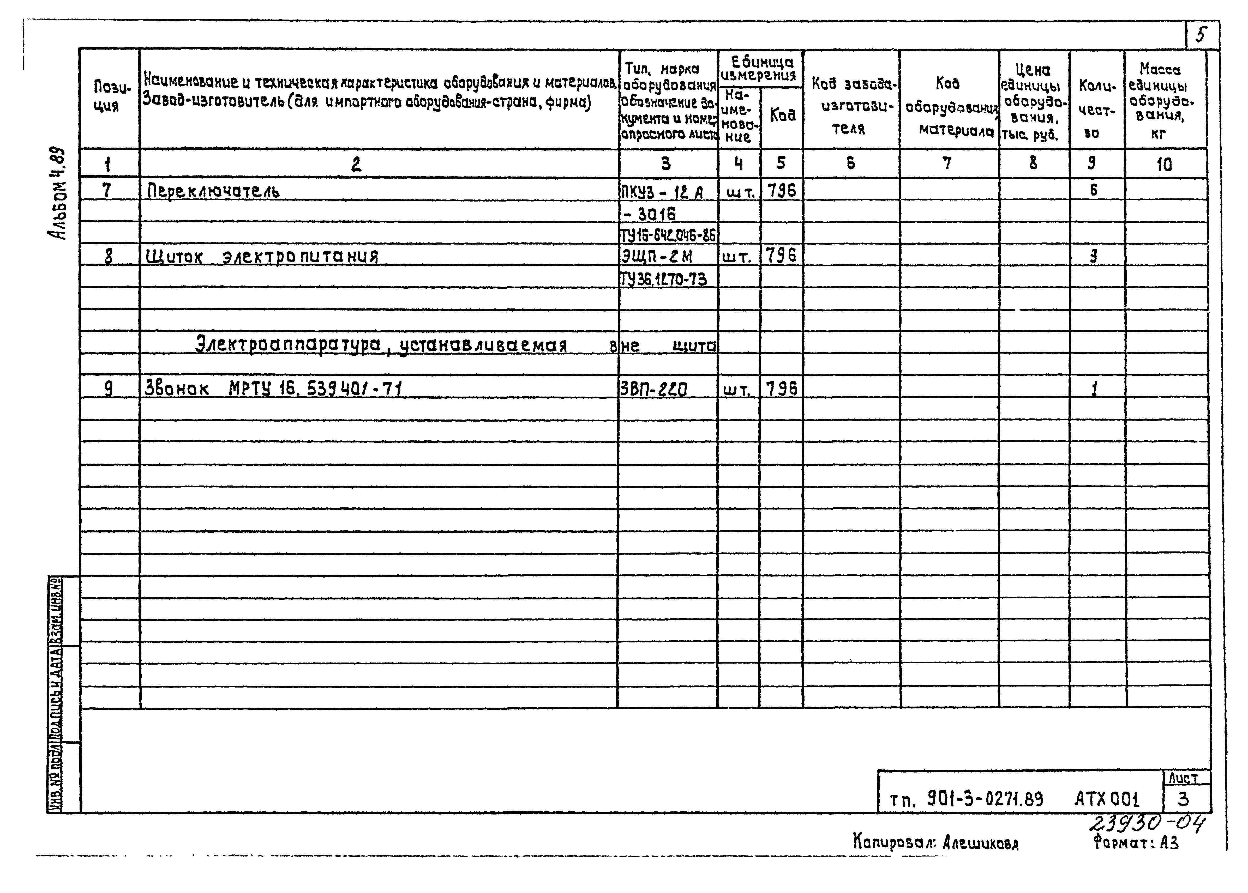 Типовые проектные решения 901-3-0271.89