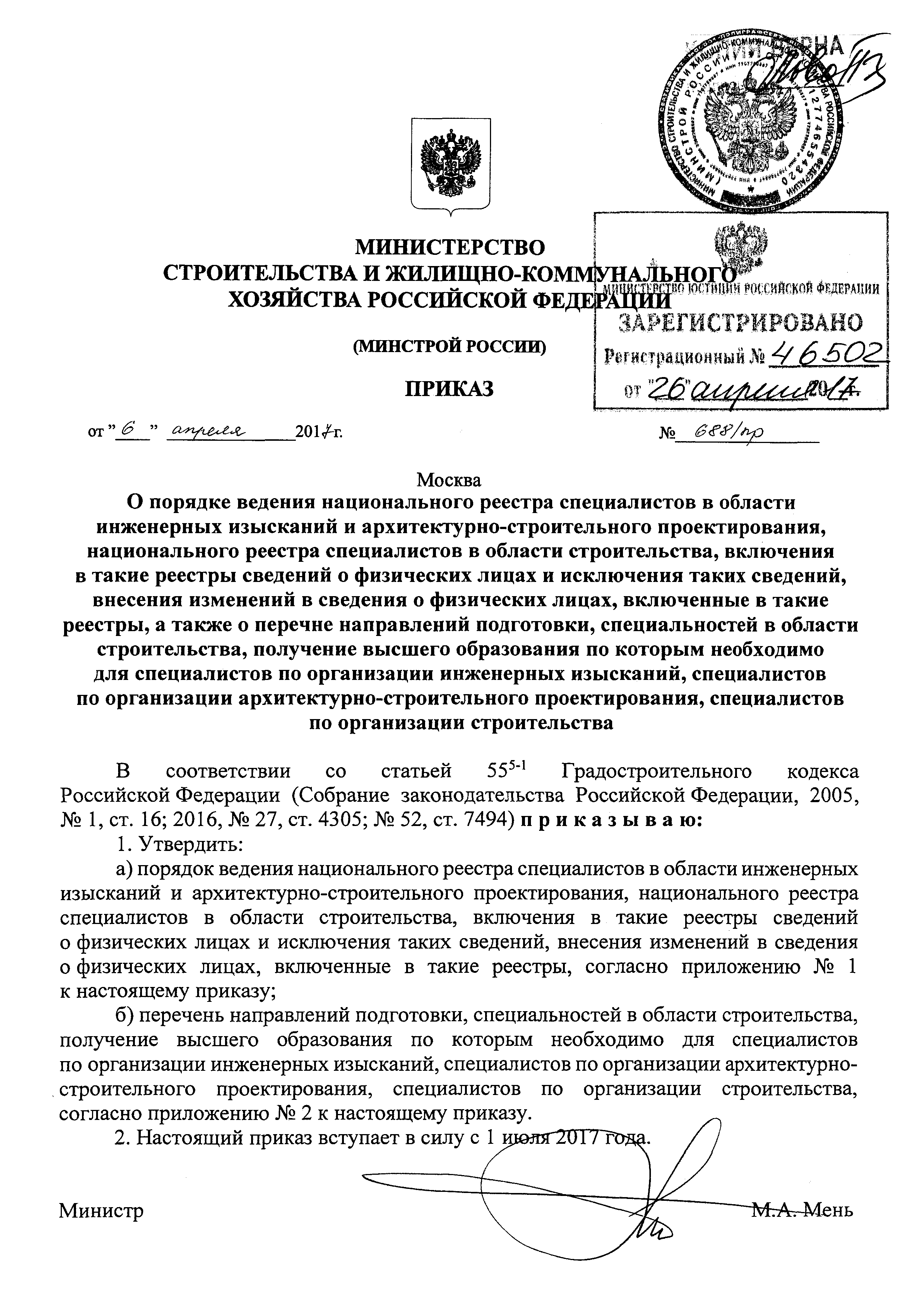 Приказ 688/пр