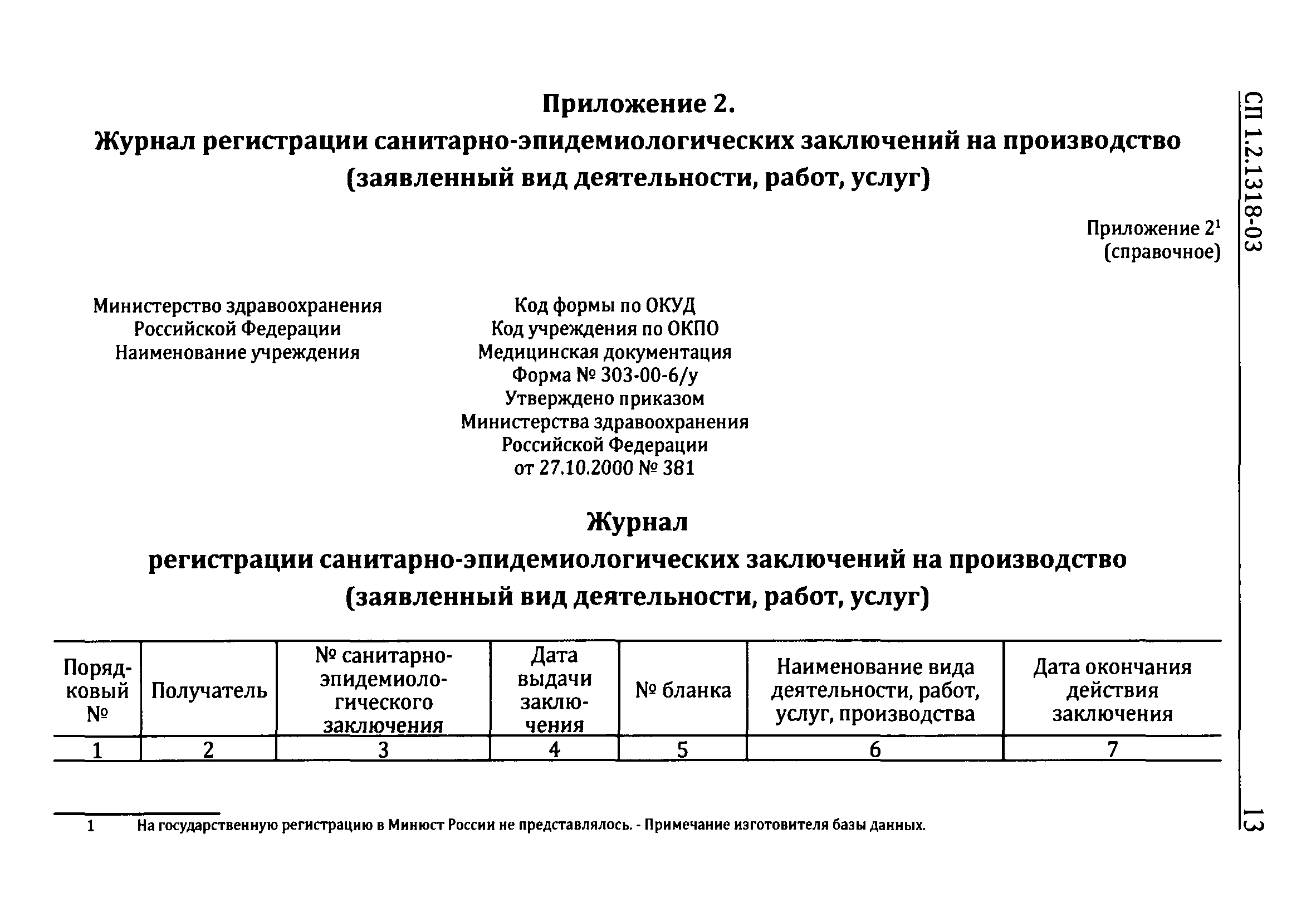 СП 1.2.1318-03