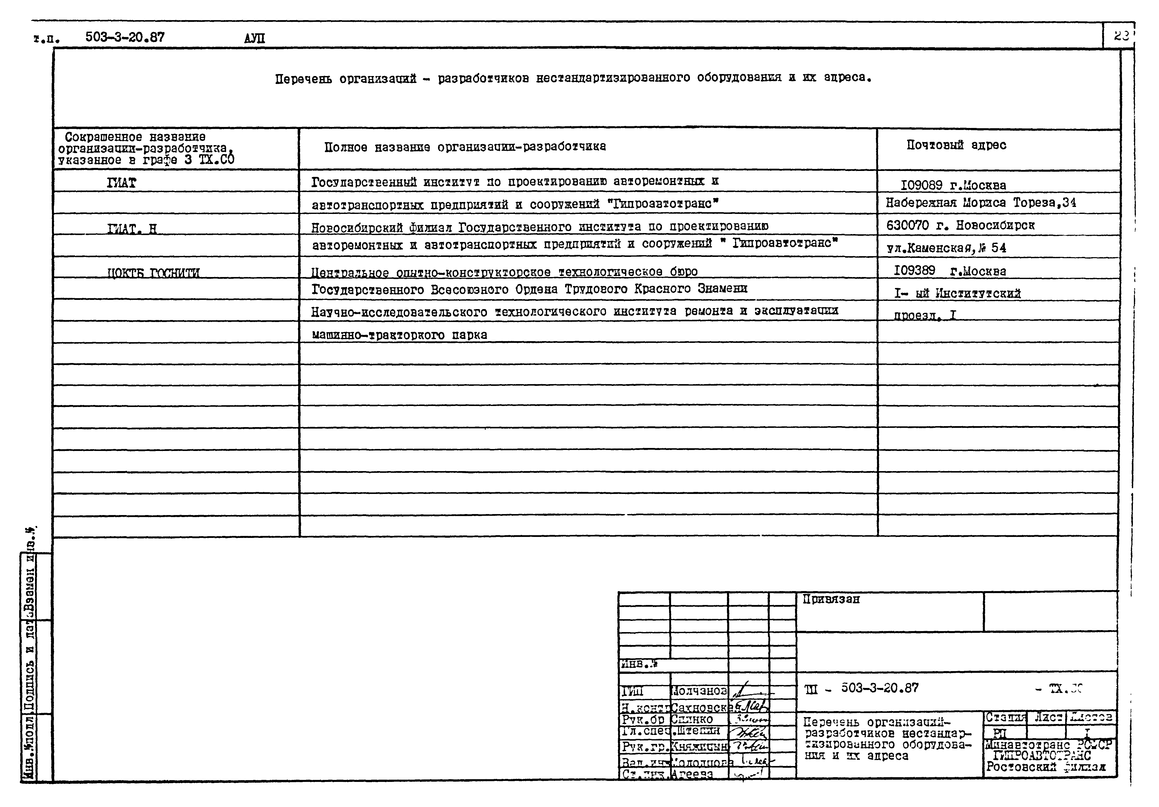 Типовой проект 503-3-20.87