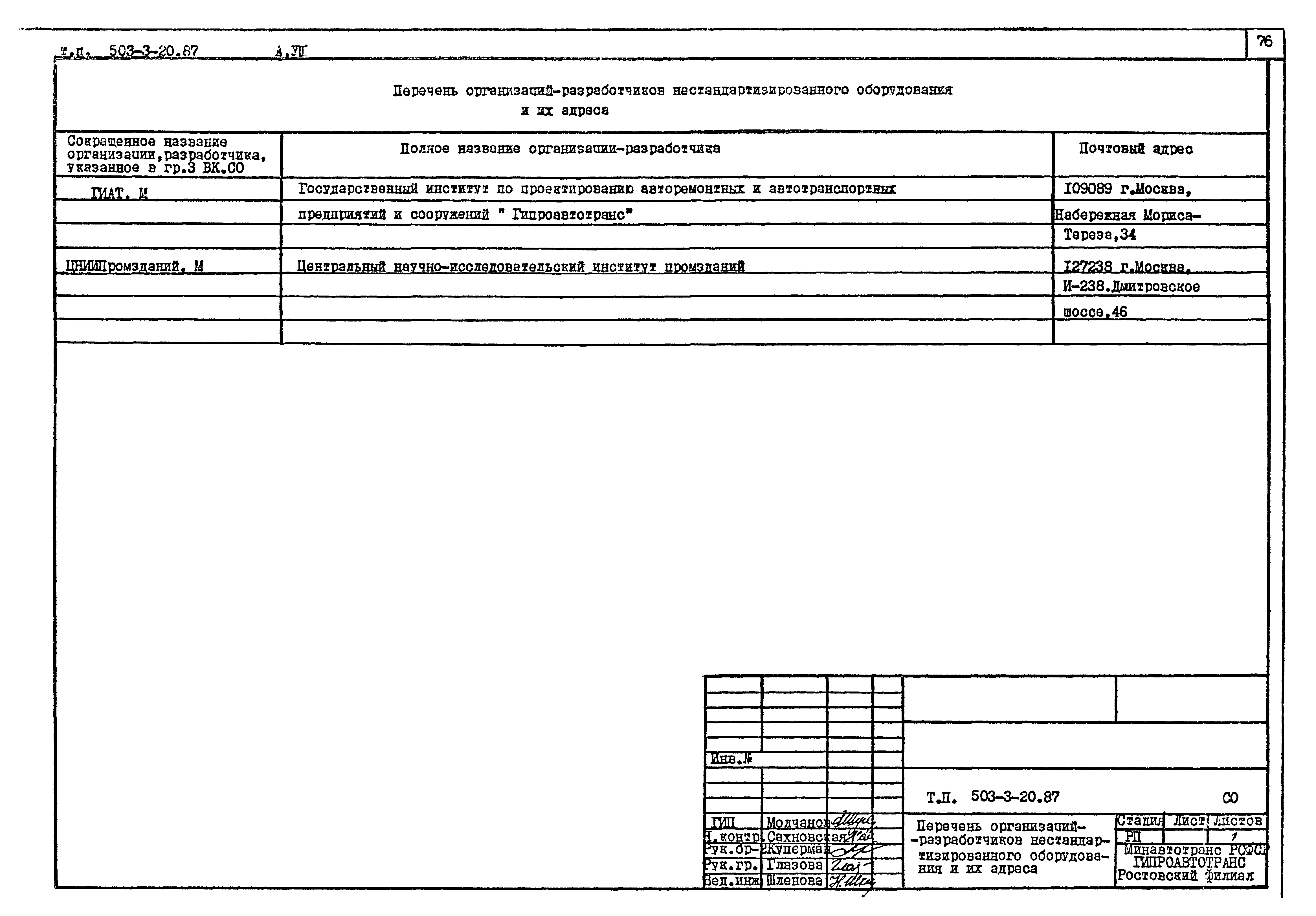 Типовой проект 503-3-20.87