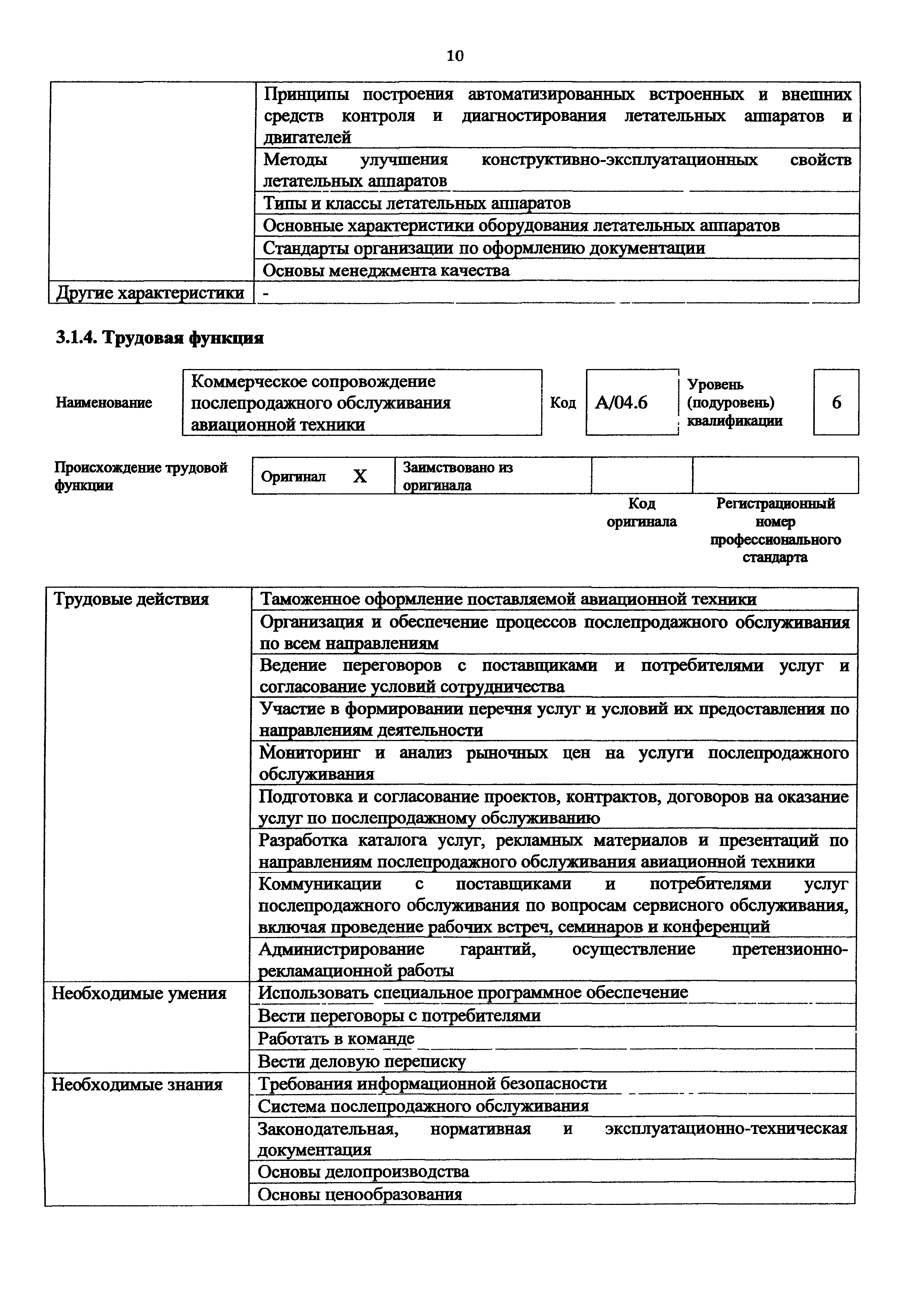 Скачать Приказ 1052н Об утверждении профессионального стандарта Специалист  по послепродажному обслуживанию авиационной техники