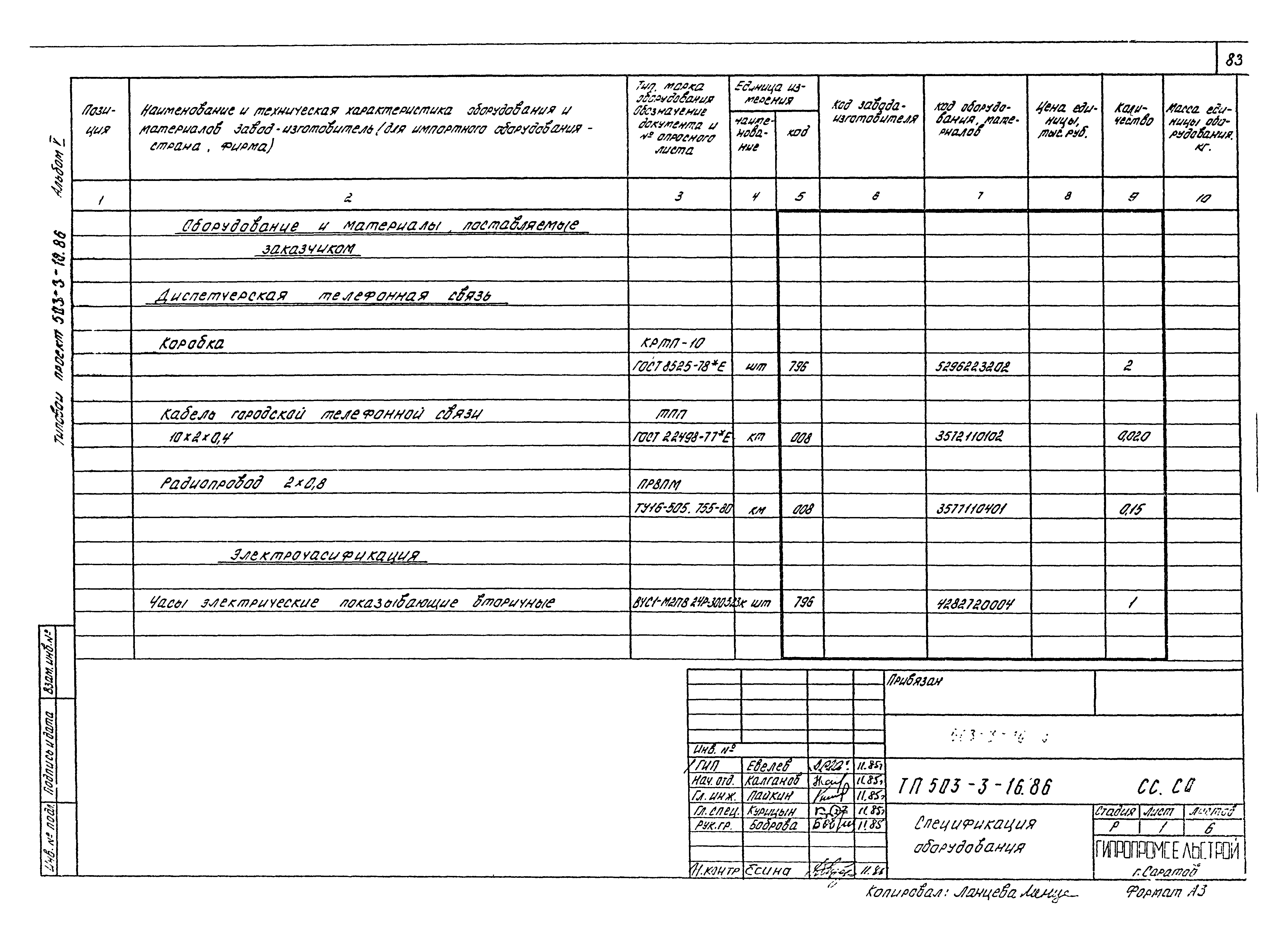 Типовой проект 503-3-16.86