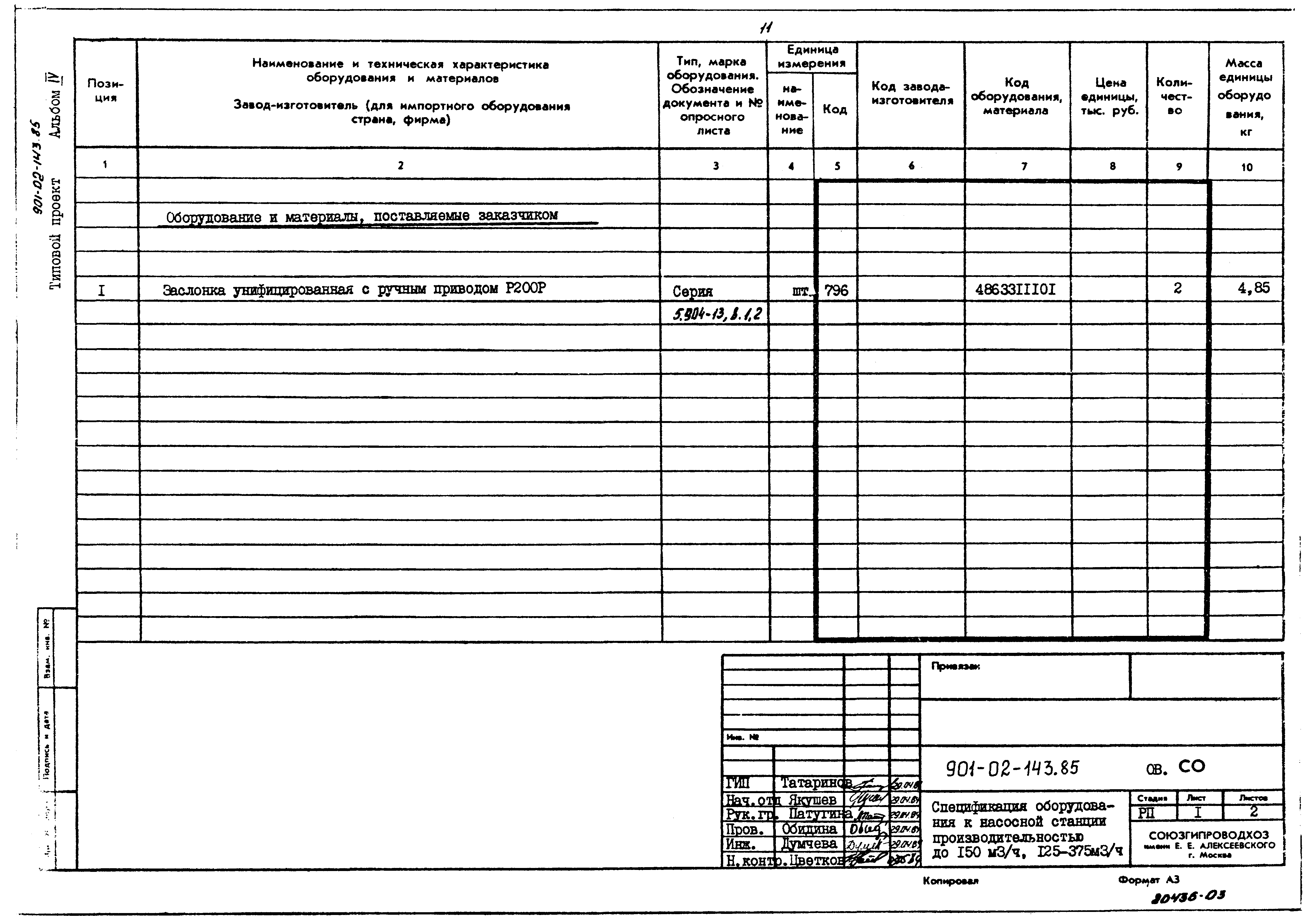 Типовые проектные решения 901-02-143.85