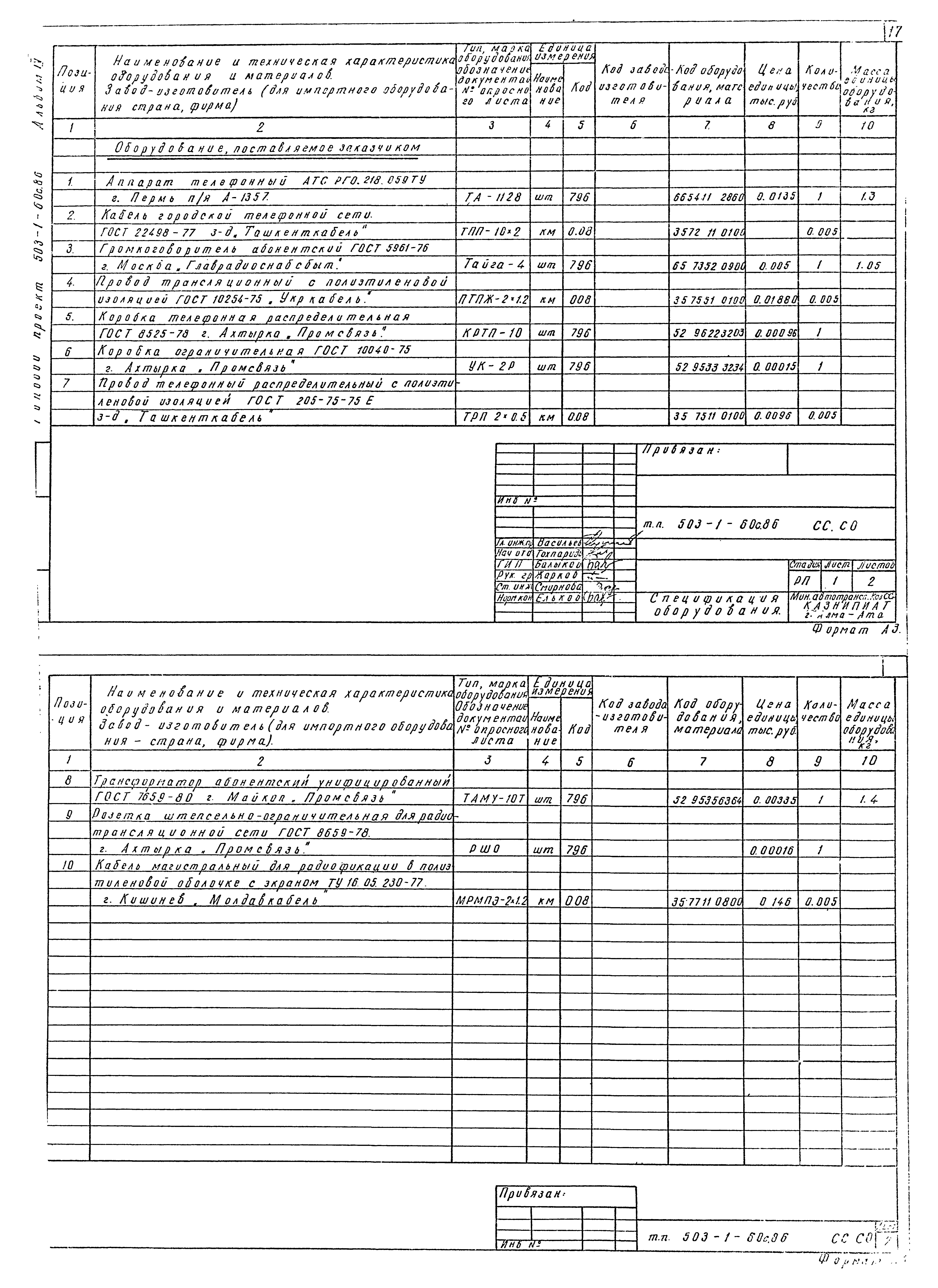 Типовой проект 503-1-60с.86