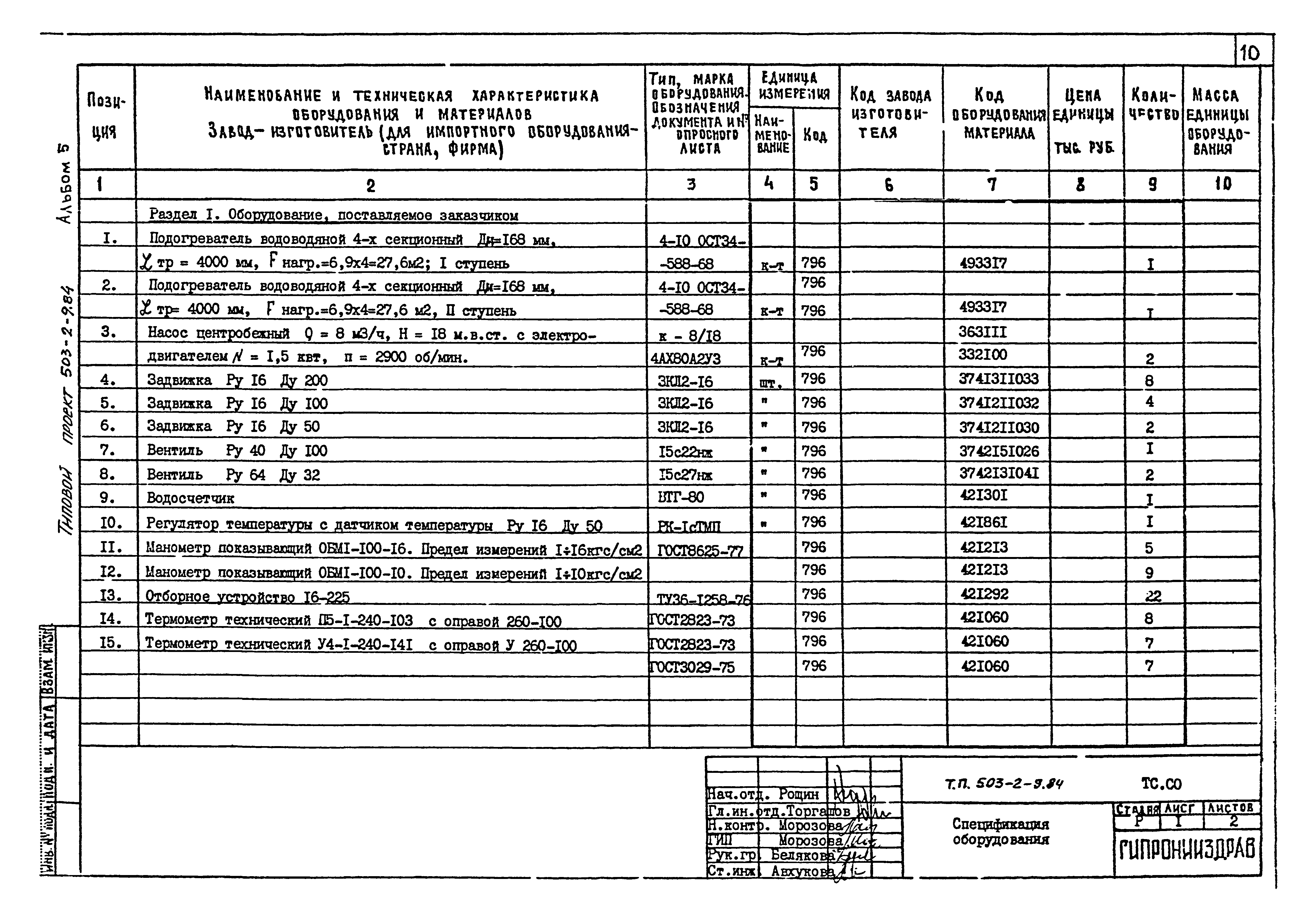 Типовой проект 503-2-9.84