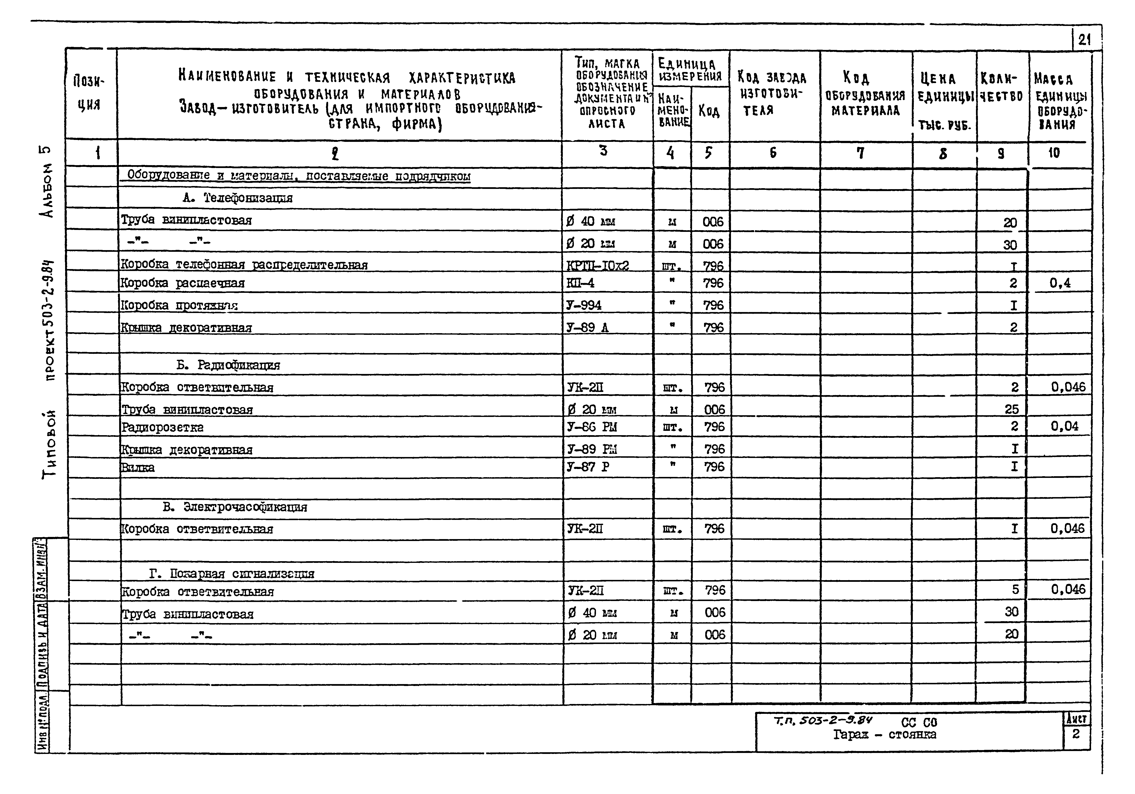 Типовой проект 503-2-9.84
