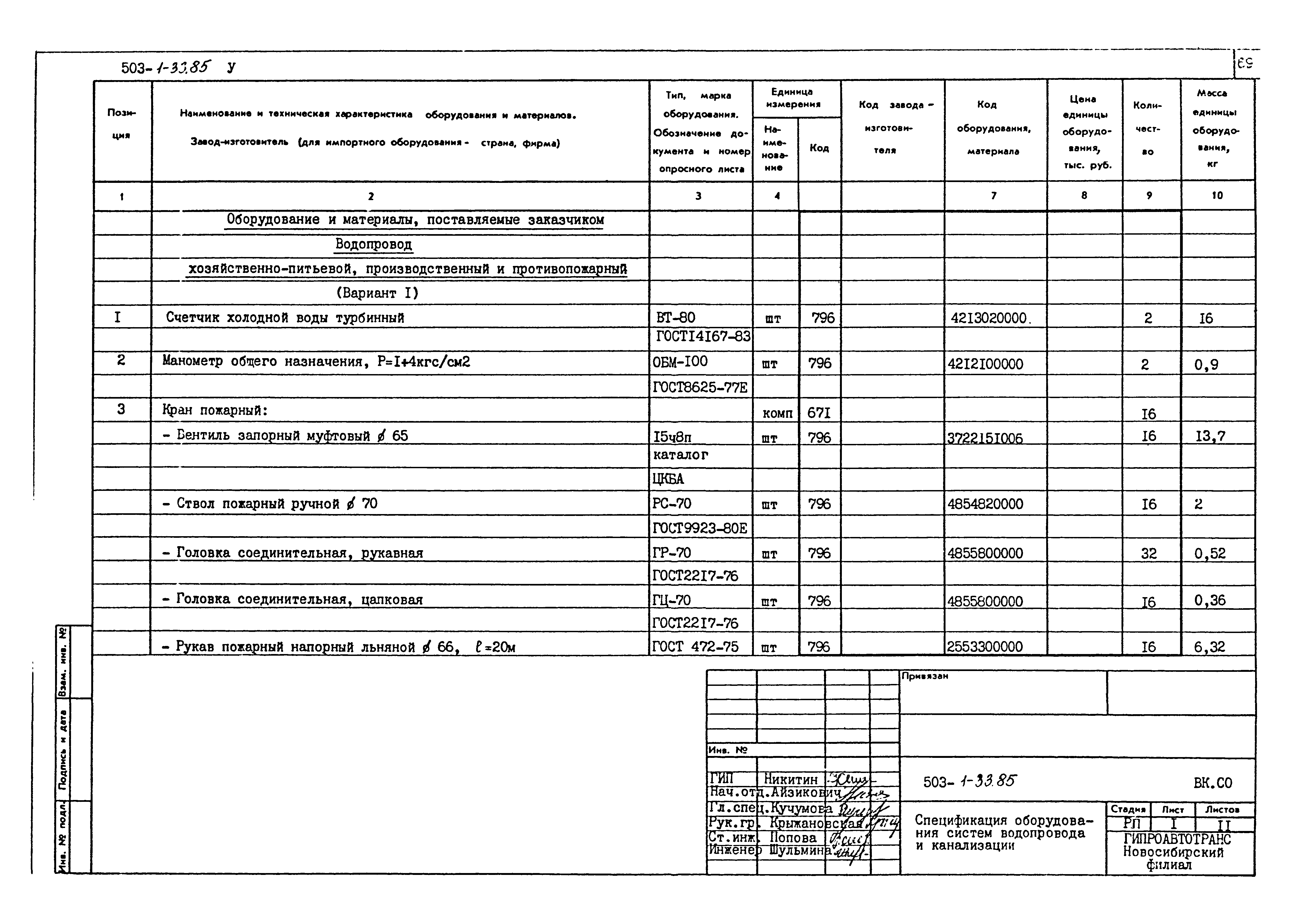 Типовой проект 503-1-33.85