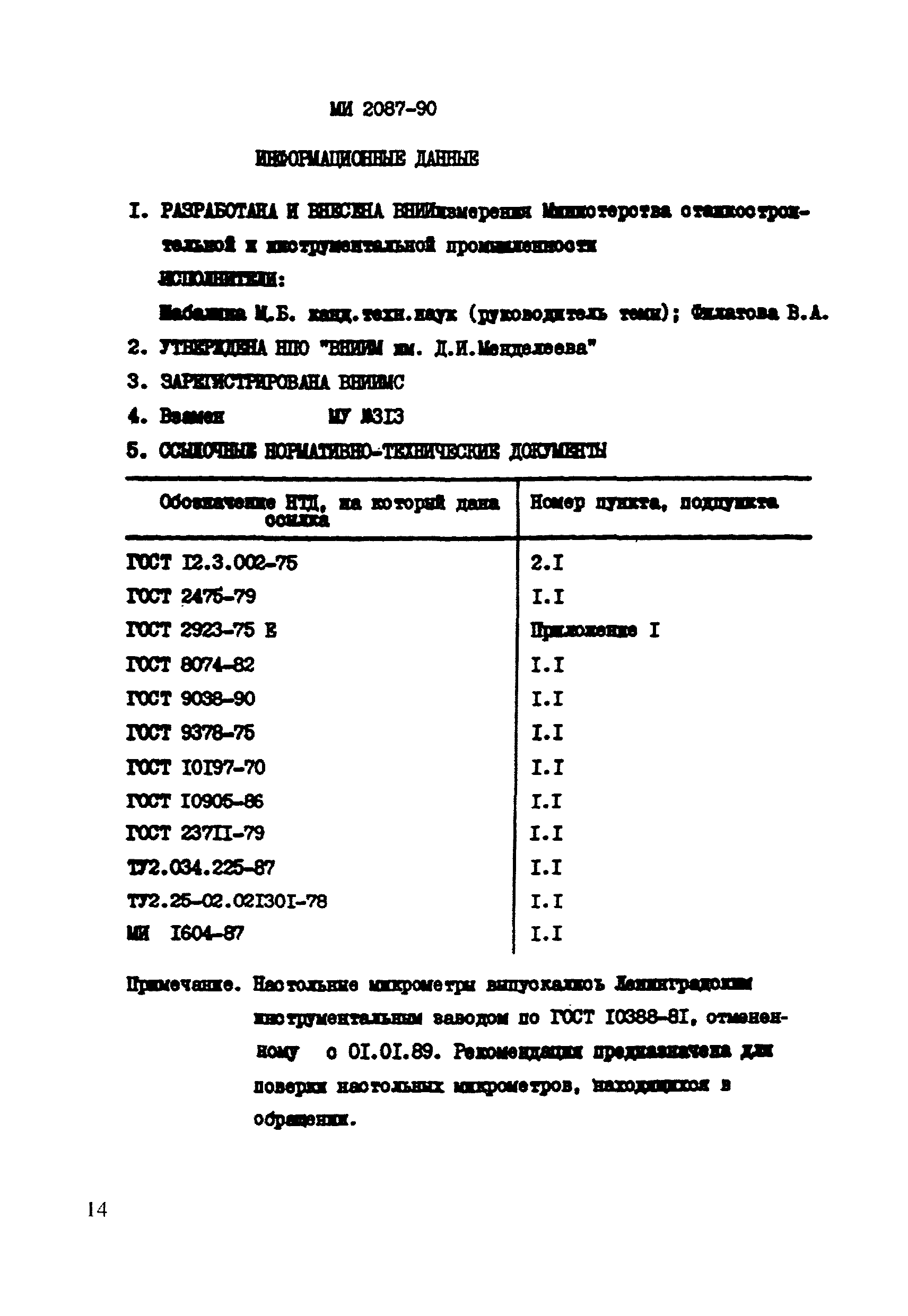 Скачать МИ 2087-90 Рекомендация. Государственная система обеспечения  единства измерений. Микрометры настольные со стрелочным отсчетным  устройством. Методика поверки