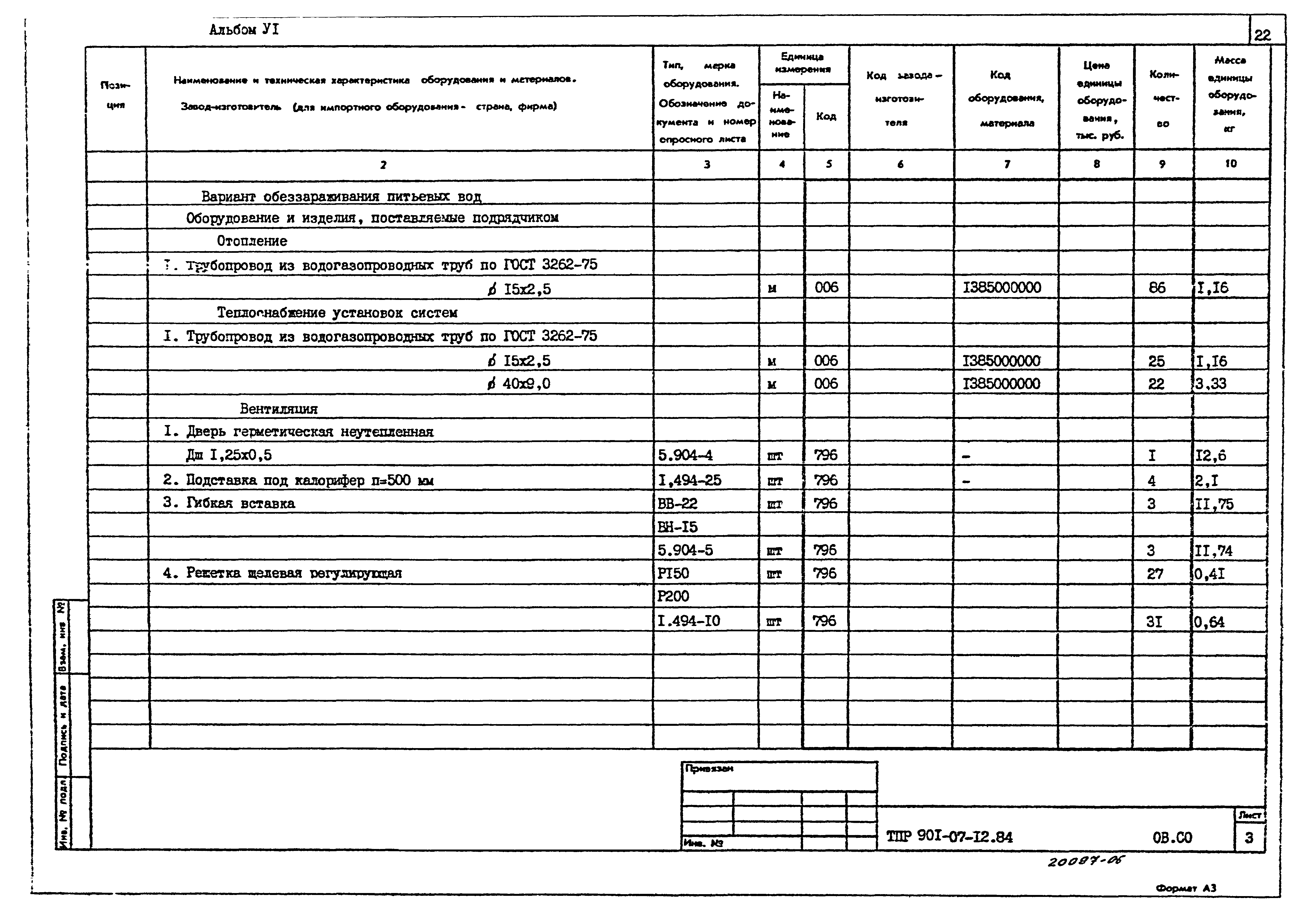 Типовые проектные решения 901-07-12.84