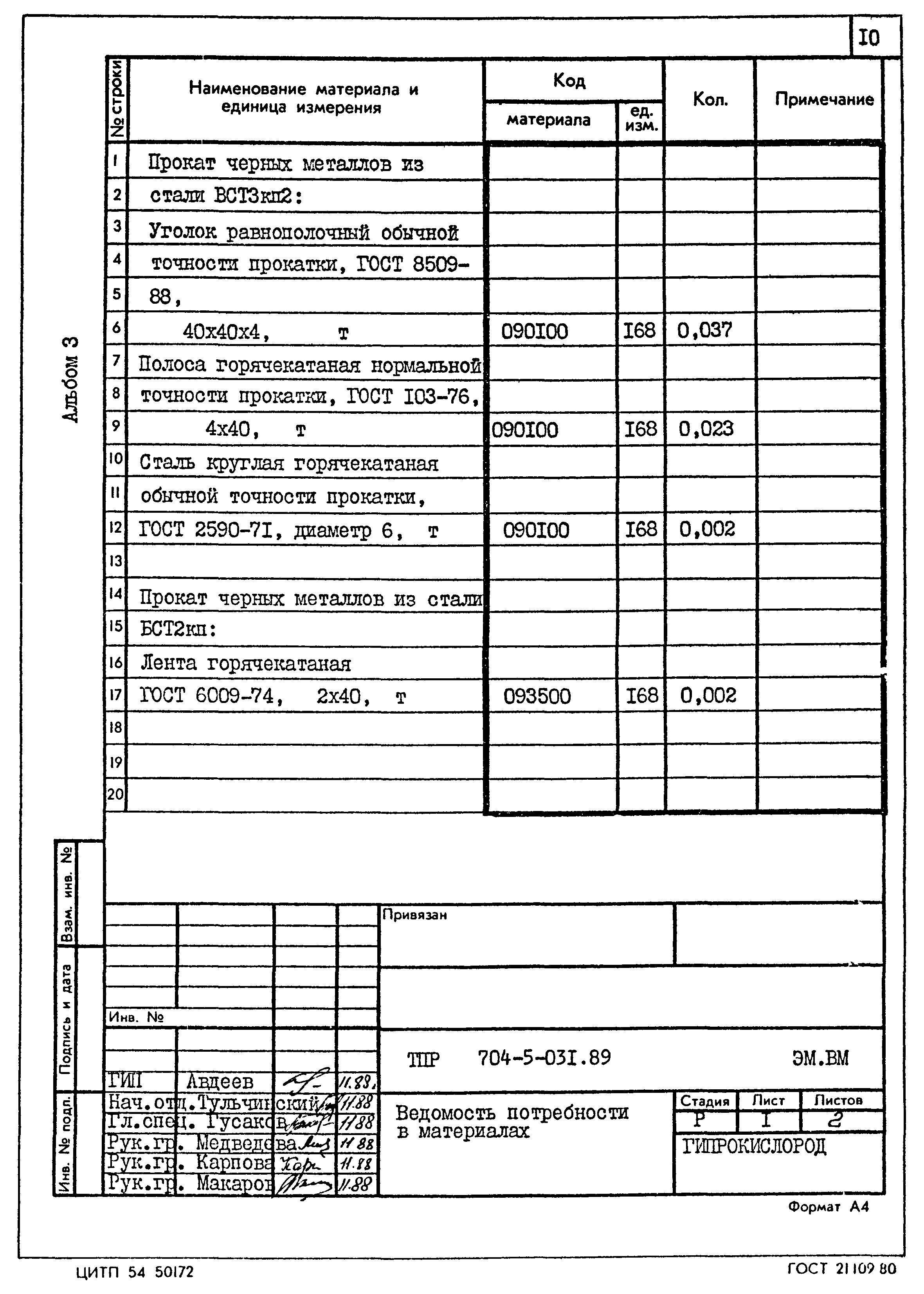 Типовые проектные решения 704-5-031.89
