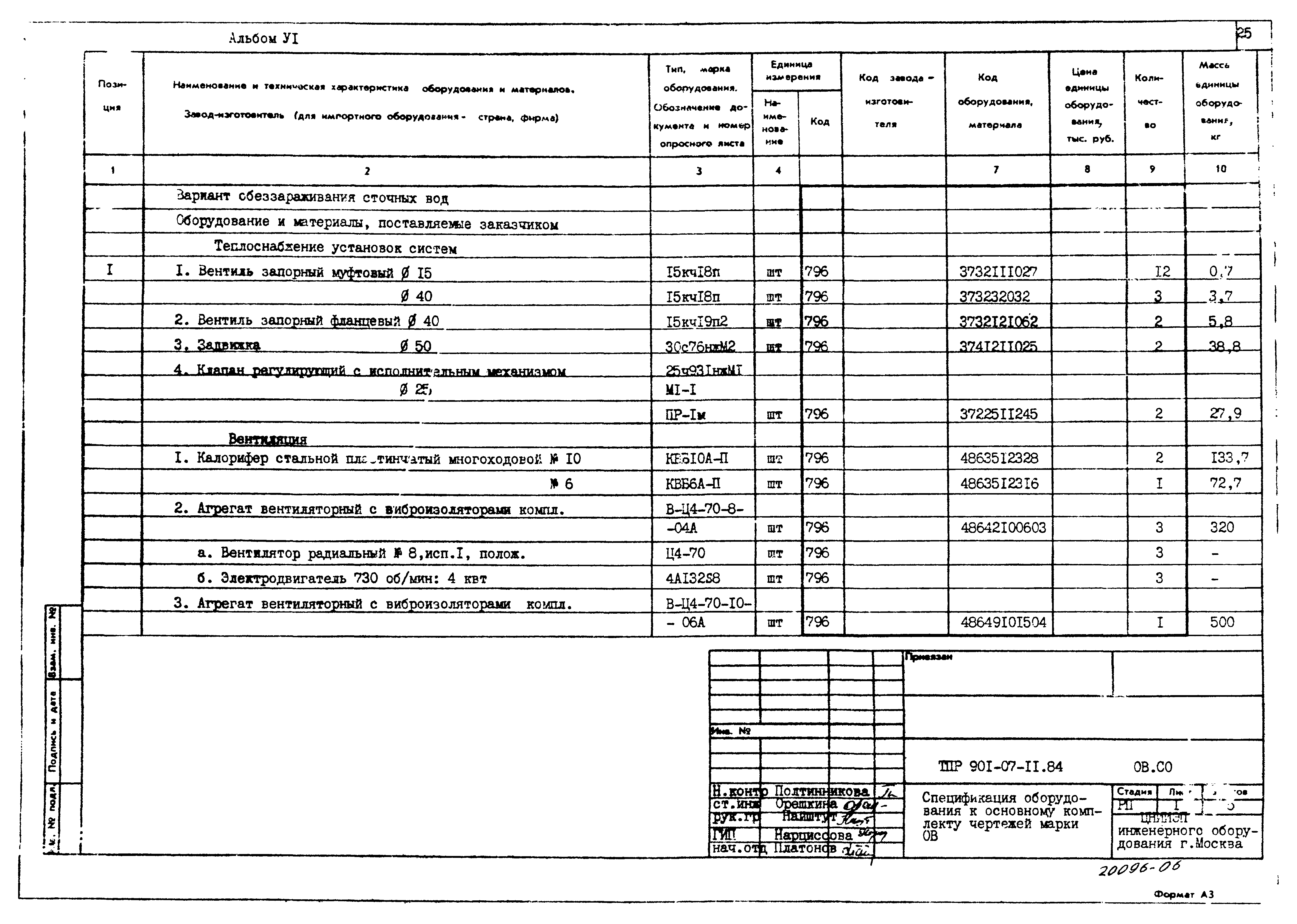 Типовые проектные решения 901-07-11.84