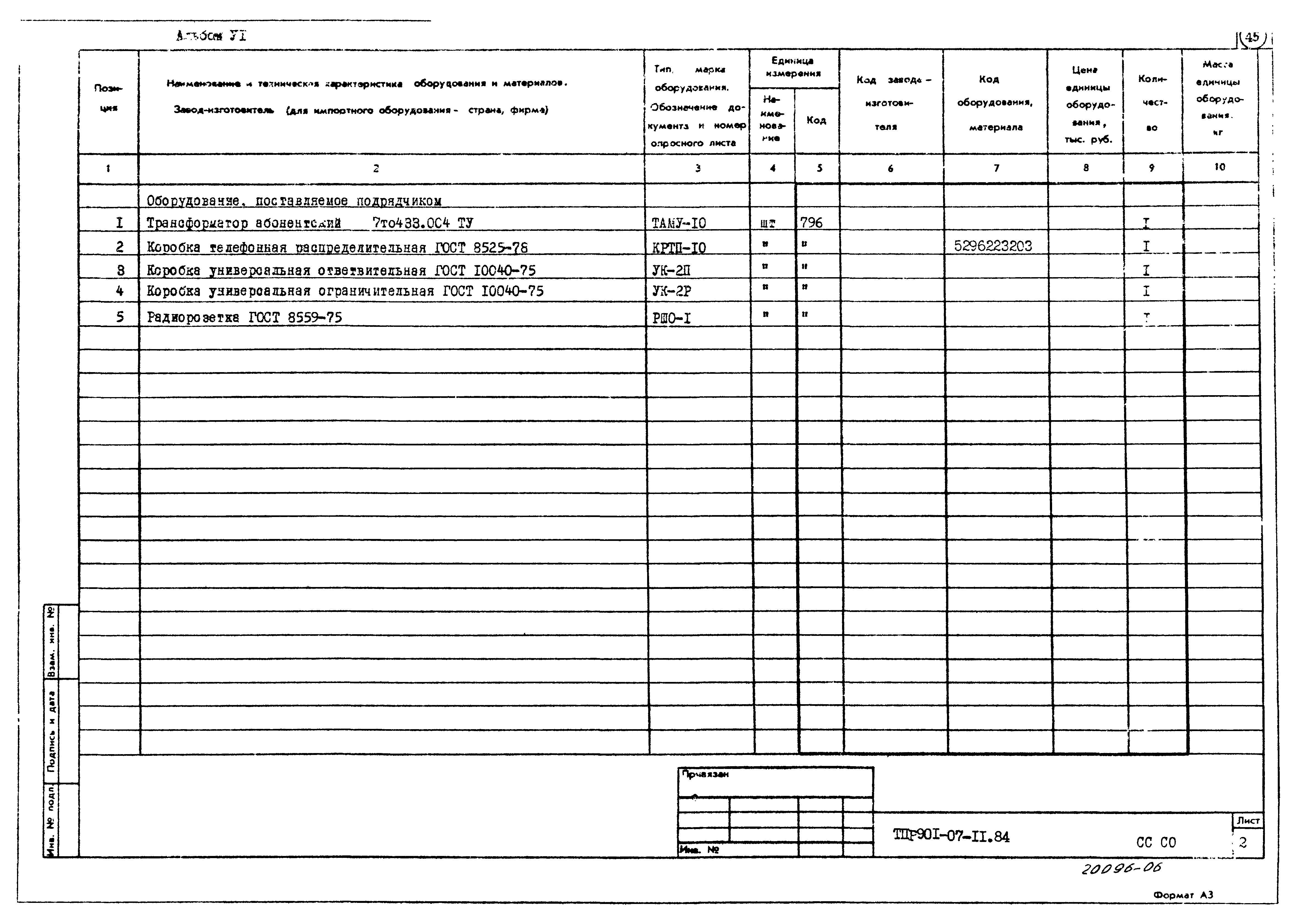 Типовые проектные решения 901-07-11.84