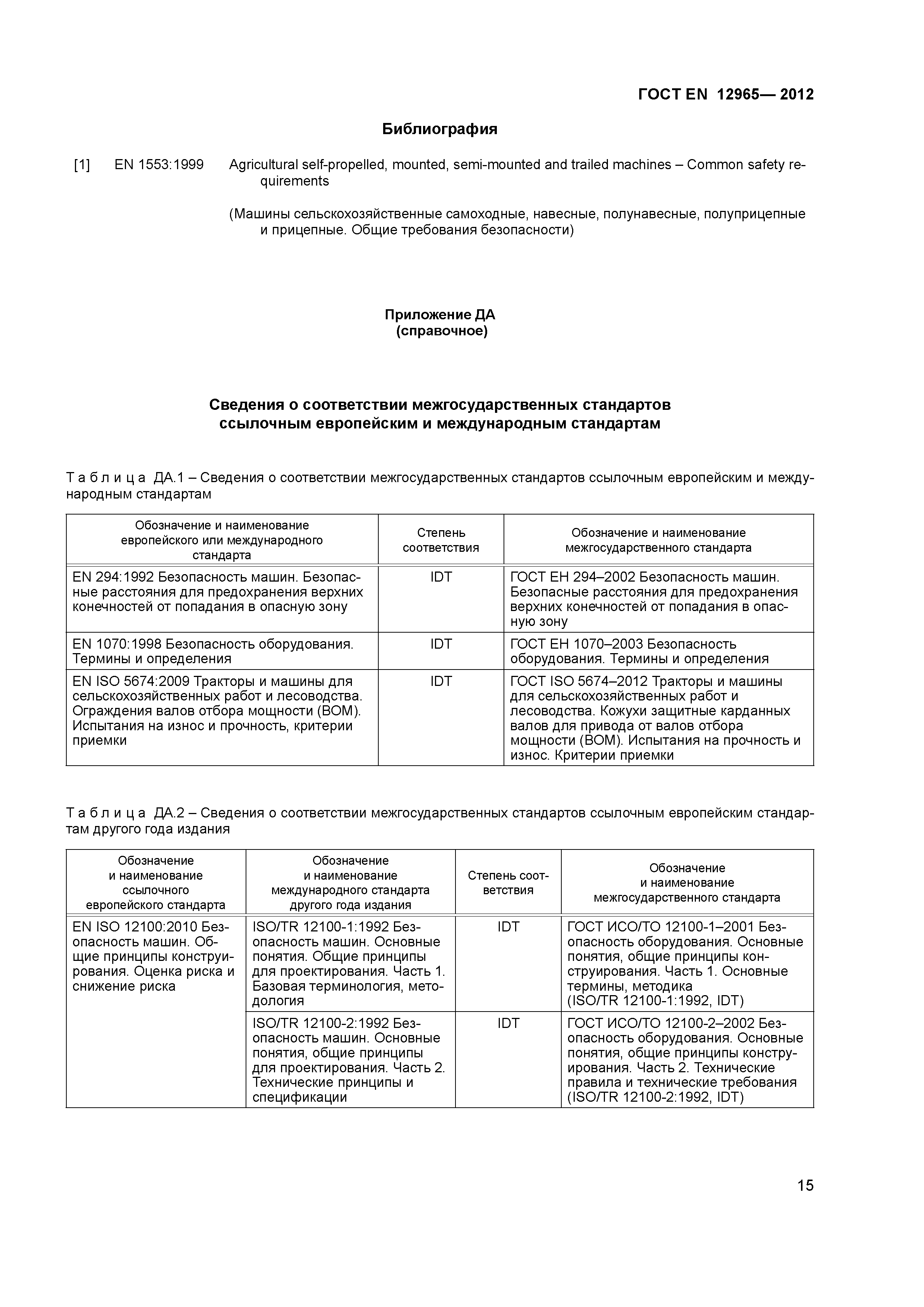 Скачать ГОСТ EN 12965-2012 Тракторы и машины для сельскохозяйственных работ  и лесоводства. Валы отбора мощности (ВОМ), карданные валы и защитные  ограждения. Требования безопасности