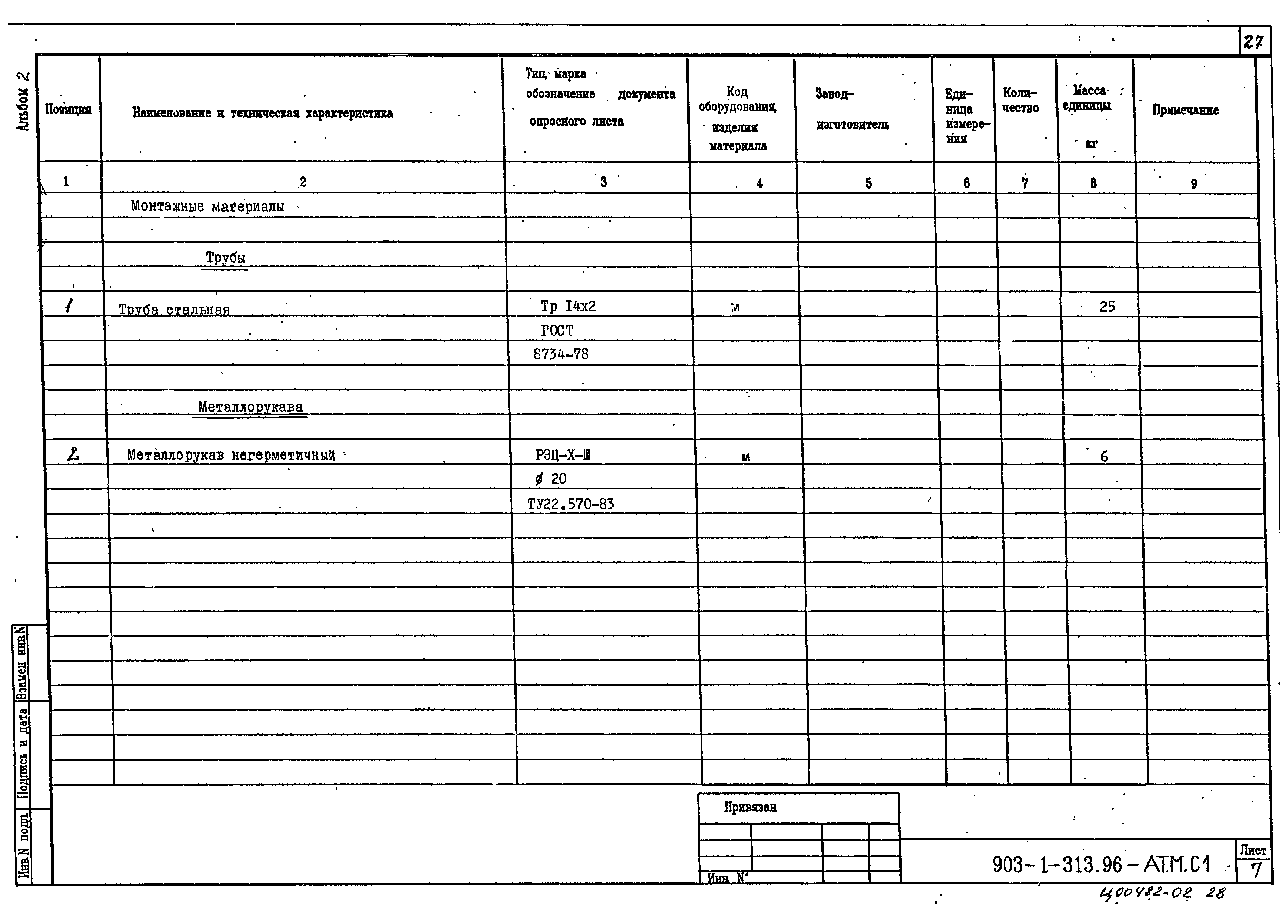 Спецификация оборудования