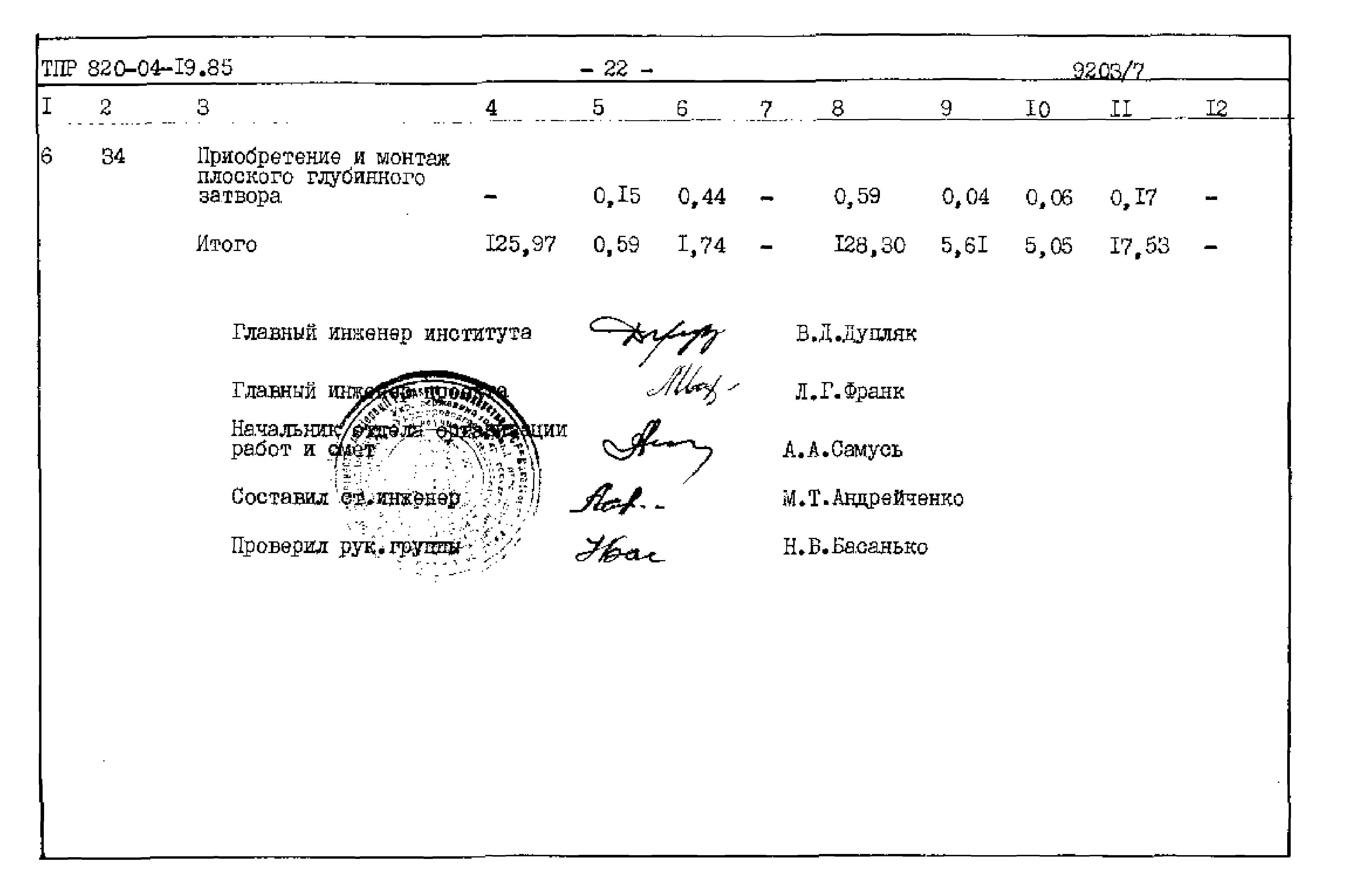 Типовые проектные решения 820-04-19.85