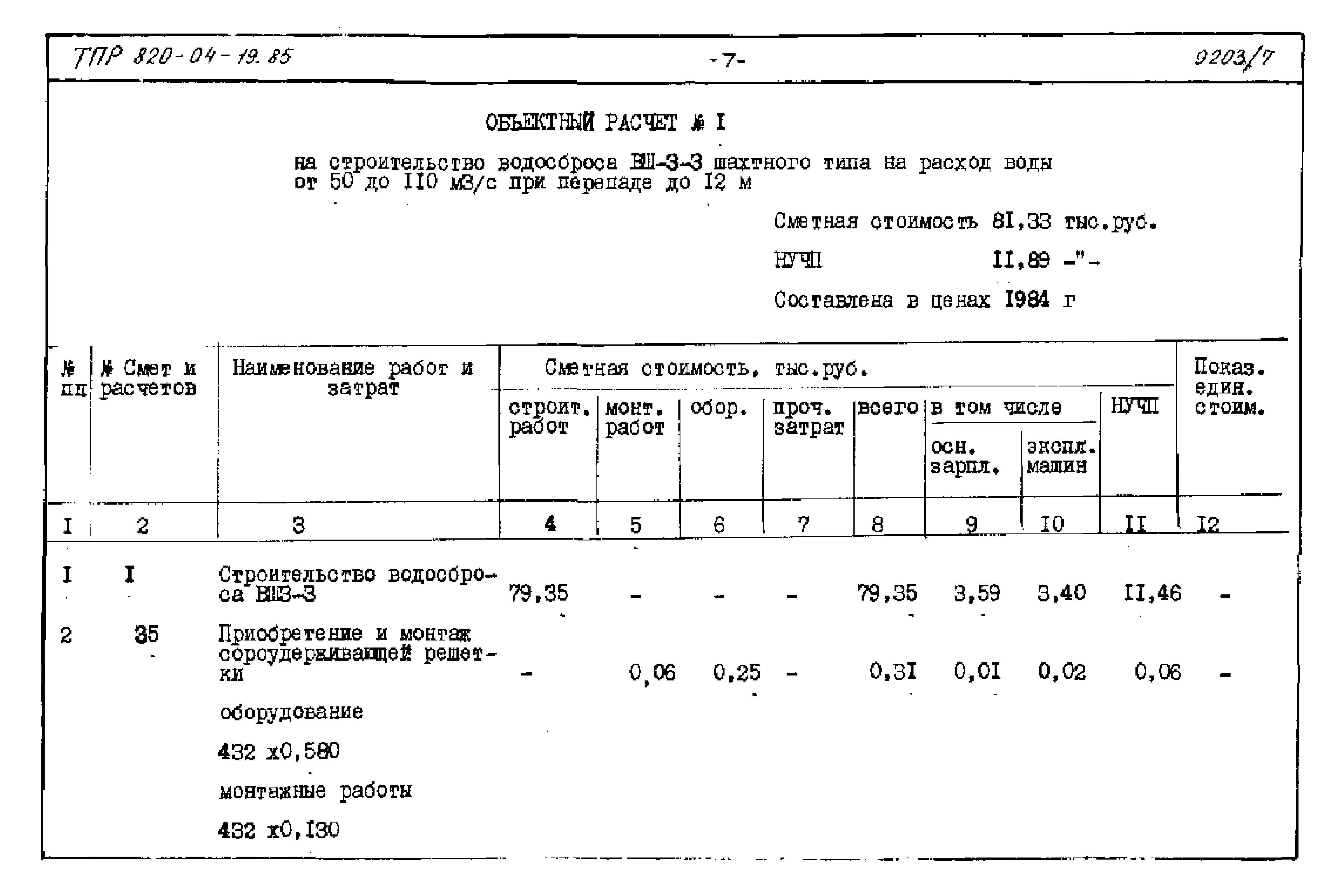 Типовые проектные решения 820-04-19.85