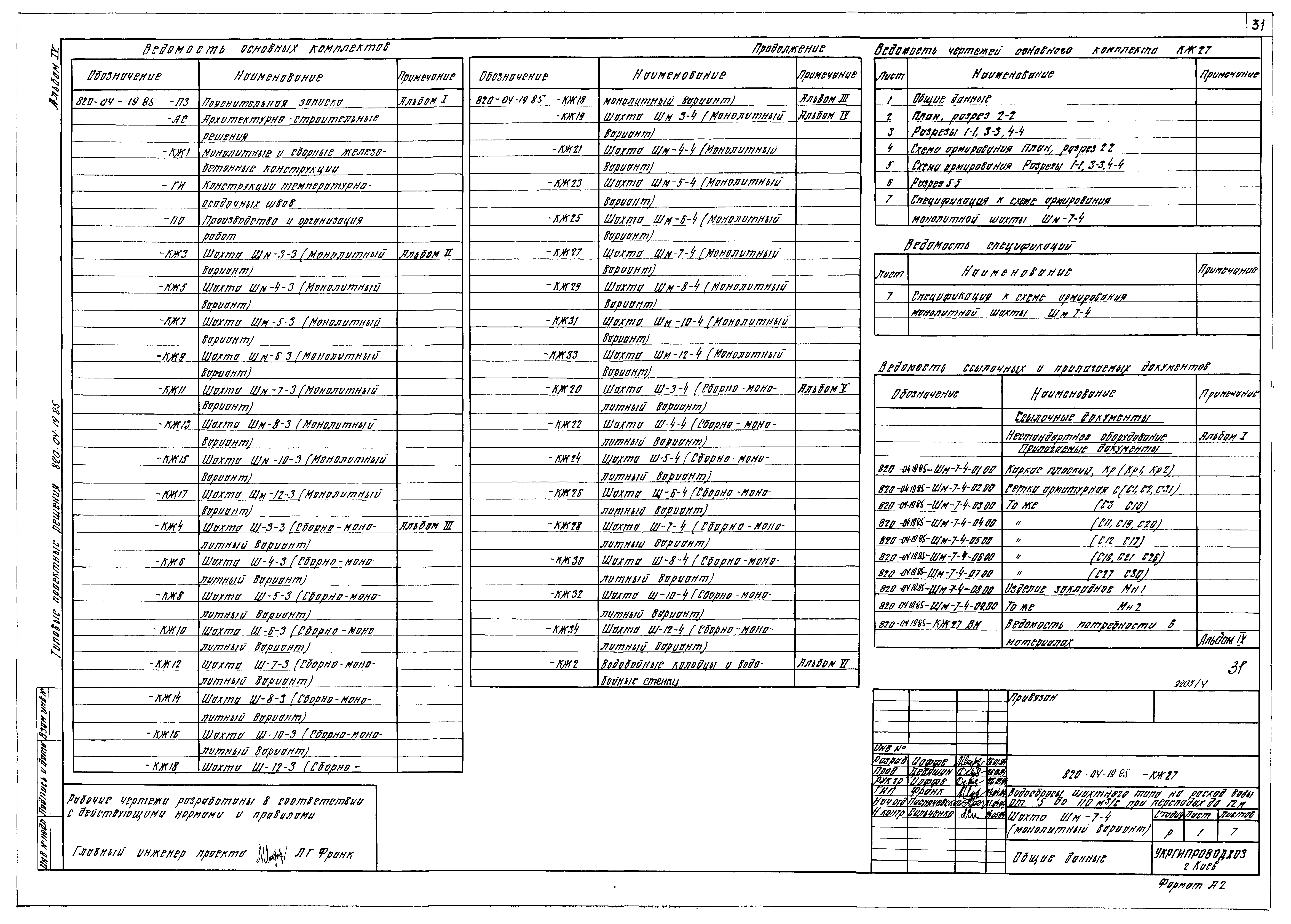 Типовые проектные решения 820-04-19.85