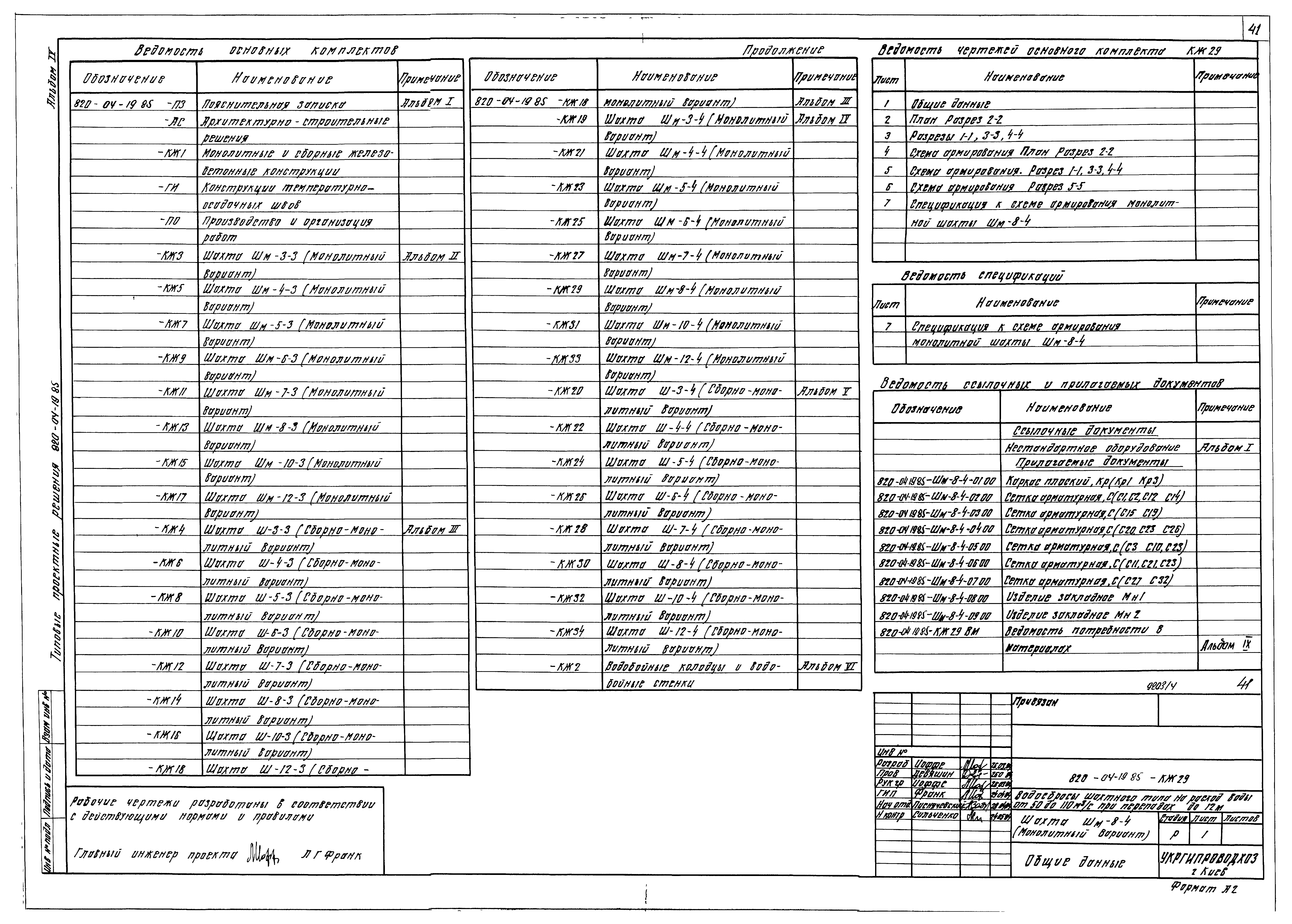 Типовые проектные решения 820-04-19.85