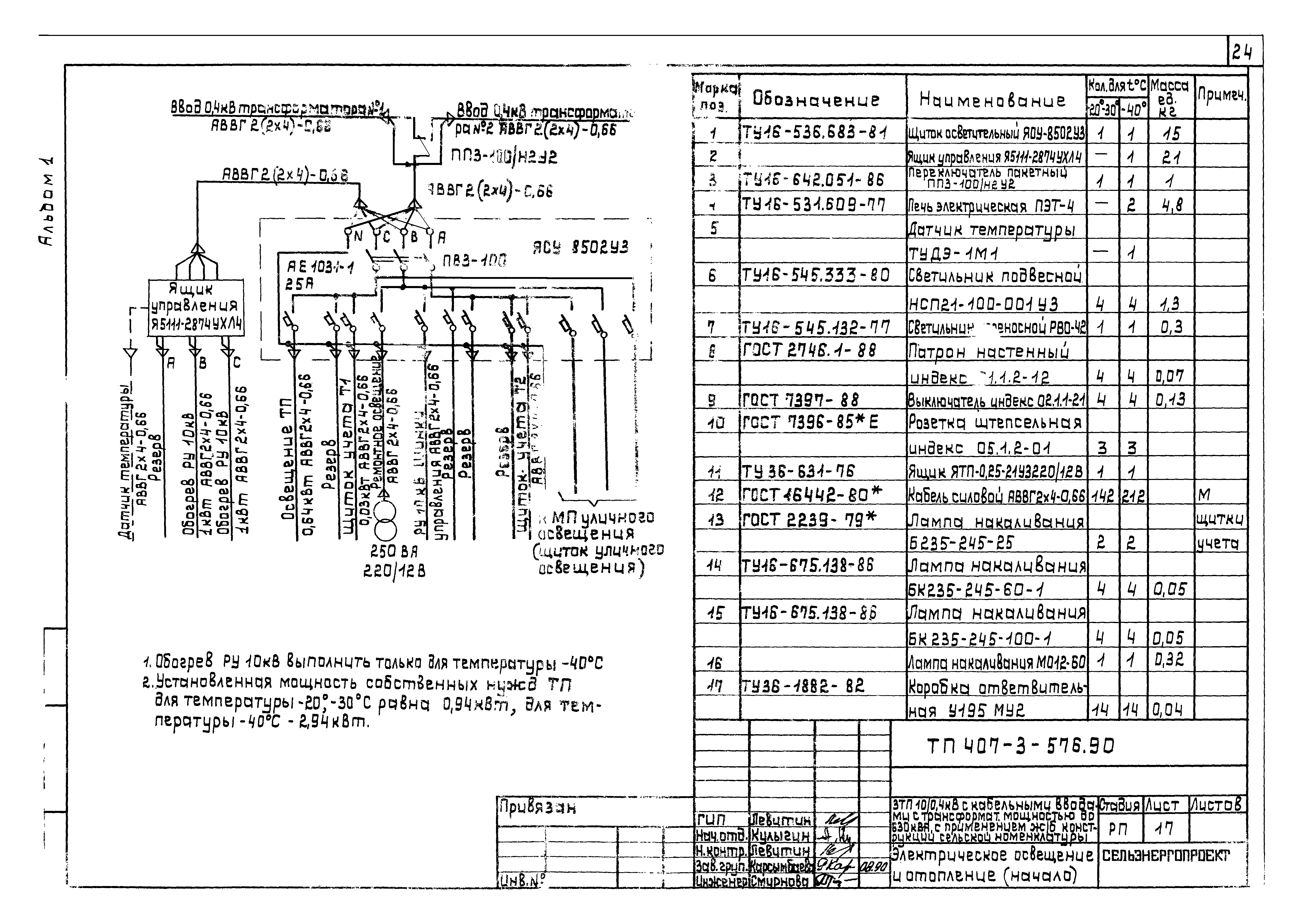 Скачать Типовой проект 407-3-576.90 Альбом 1. Пояснительная записка.  Электротехническая часть и опросные листы