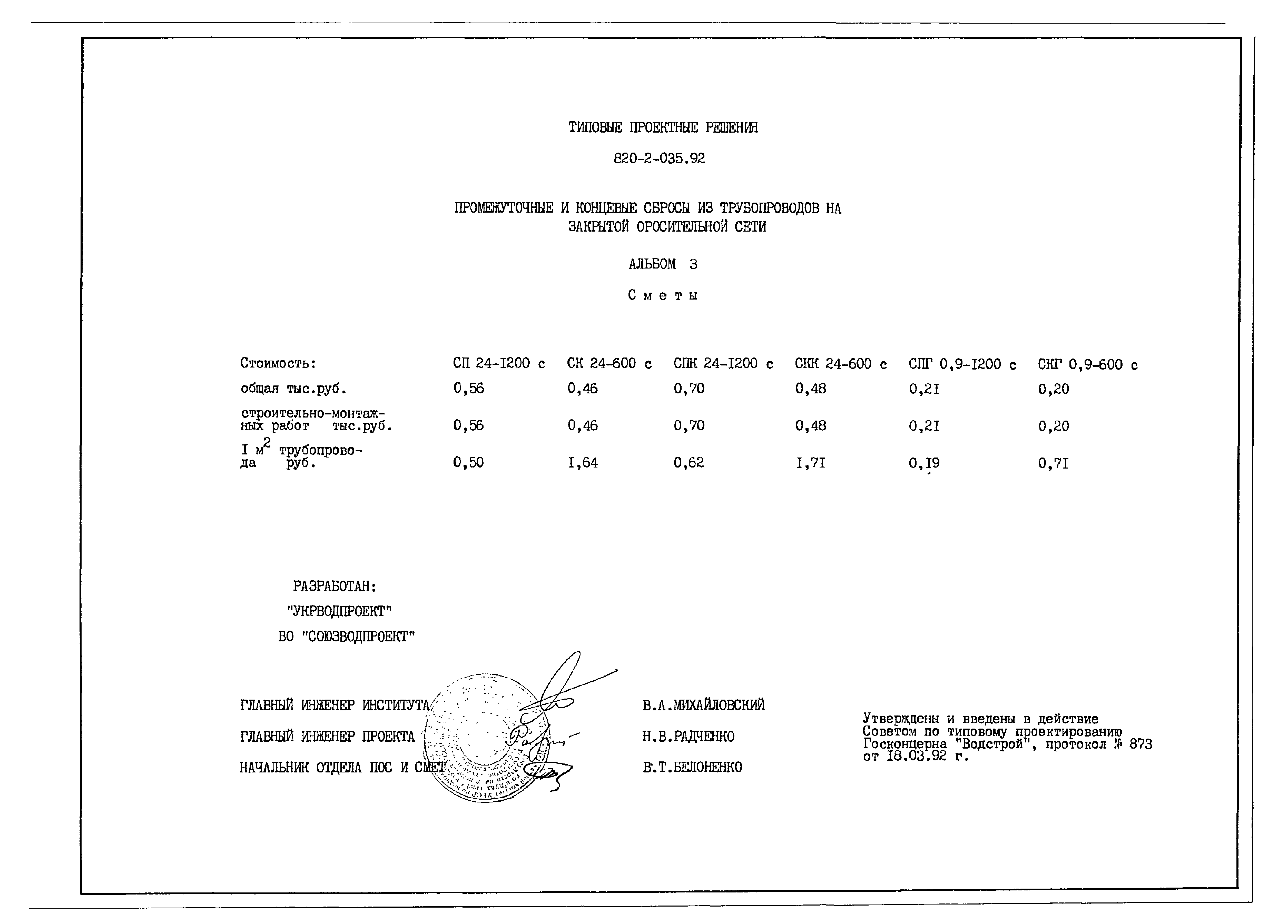 Типовые проектные решения 820-2-035.92