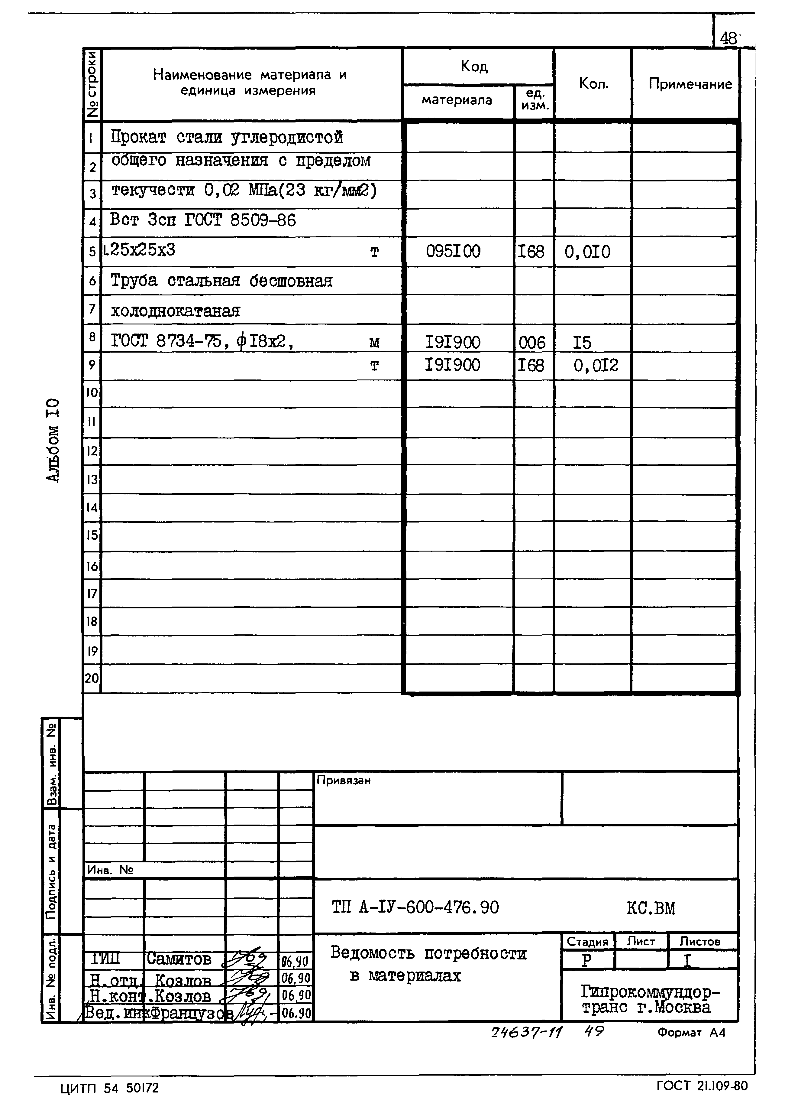 Типовой проект А-IV-600-476.90
