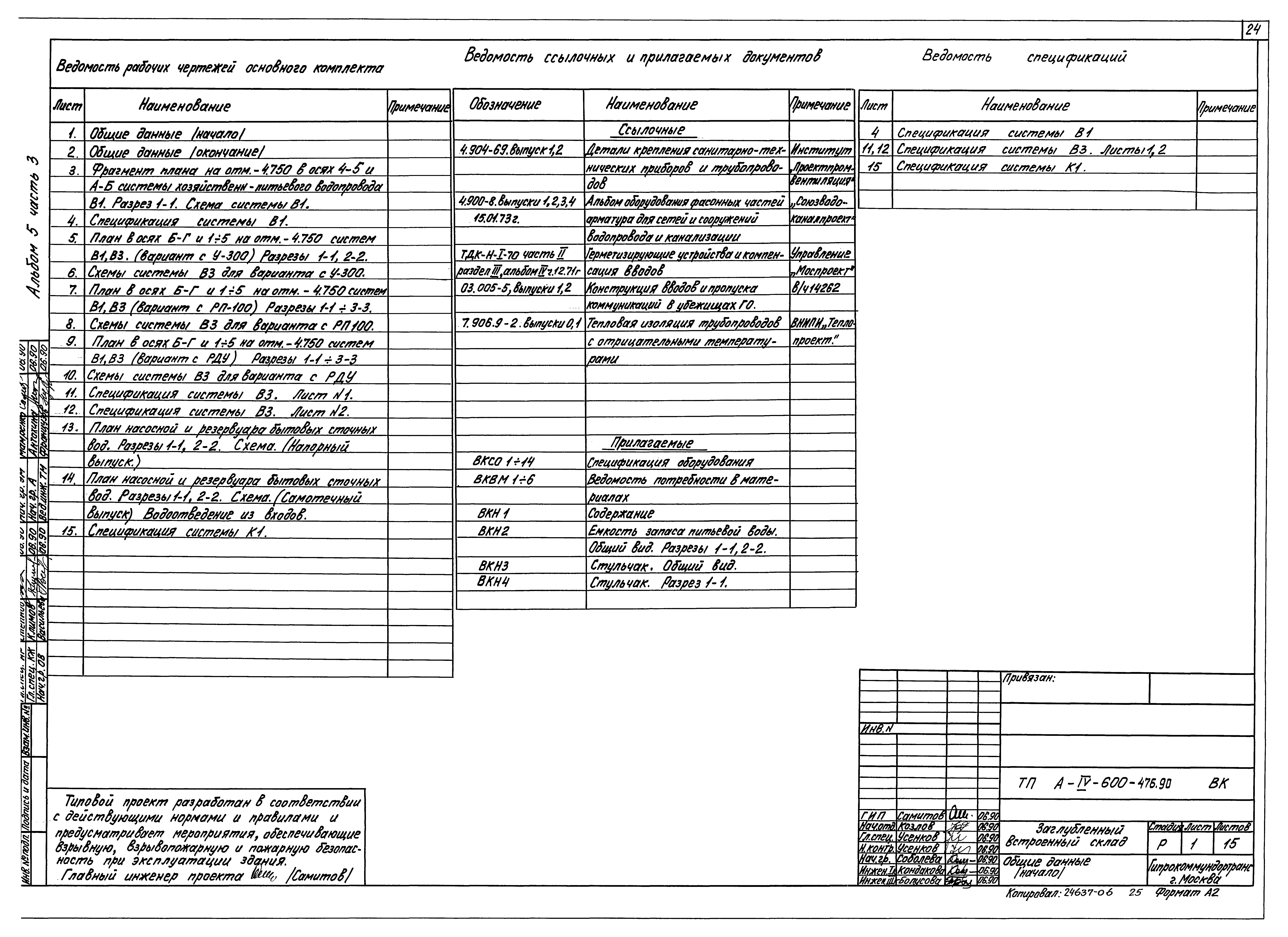 Типовой проект А-IV-600-476.90