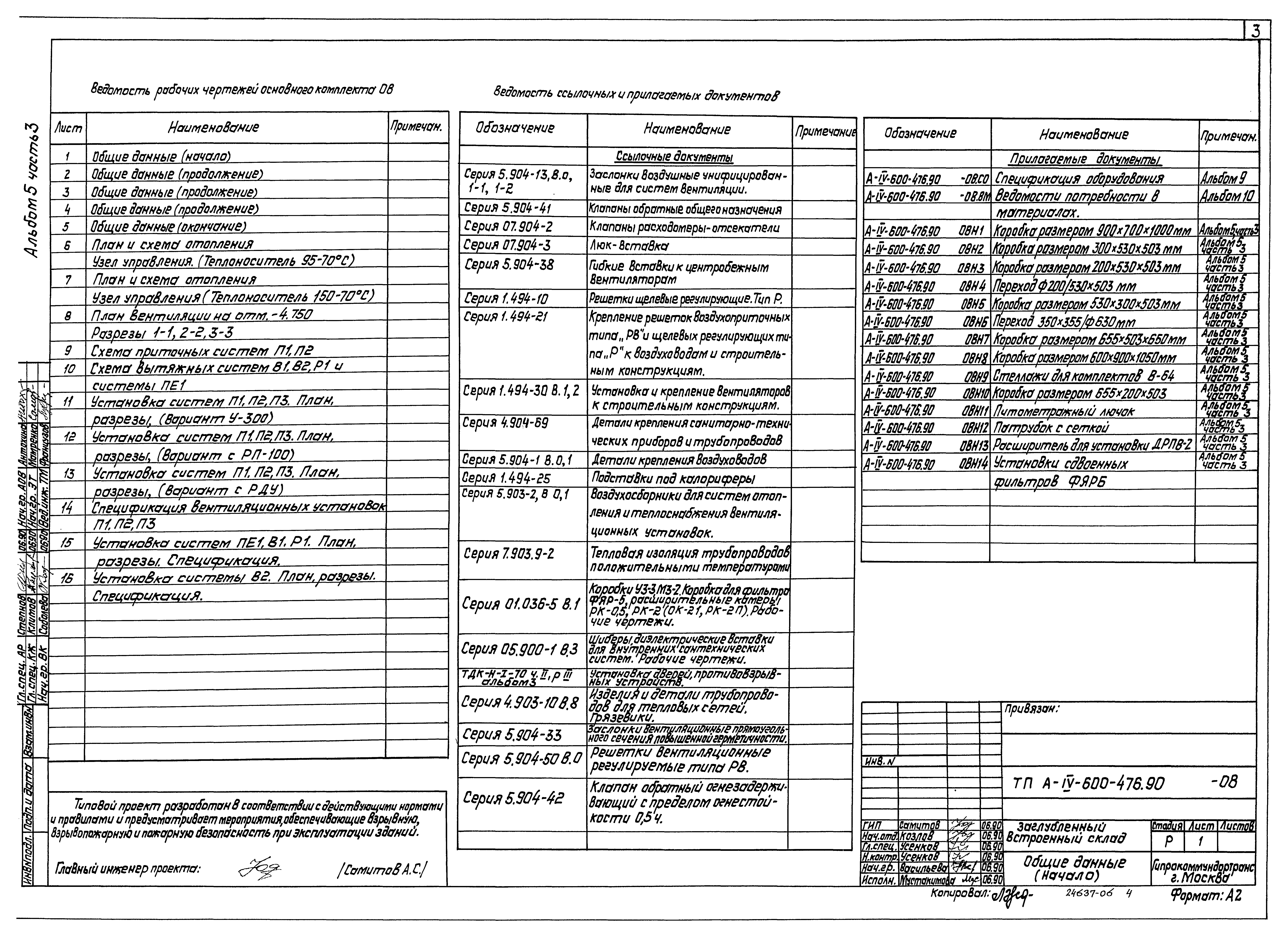 Типовой проект А-IV-600-476.90