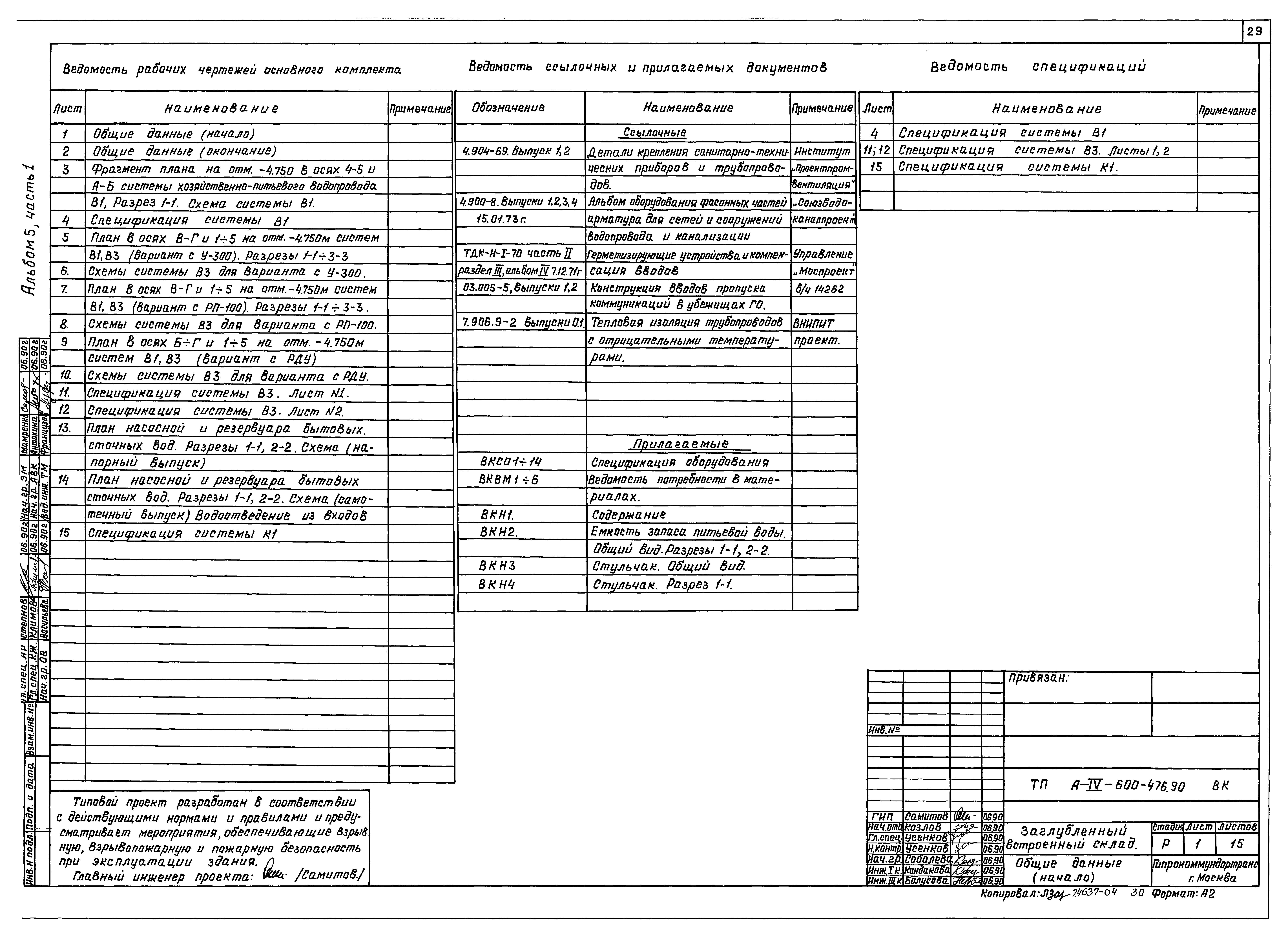 Типовой проект А-IV-600-476.90