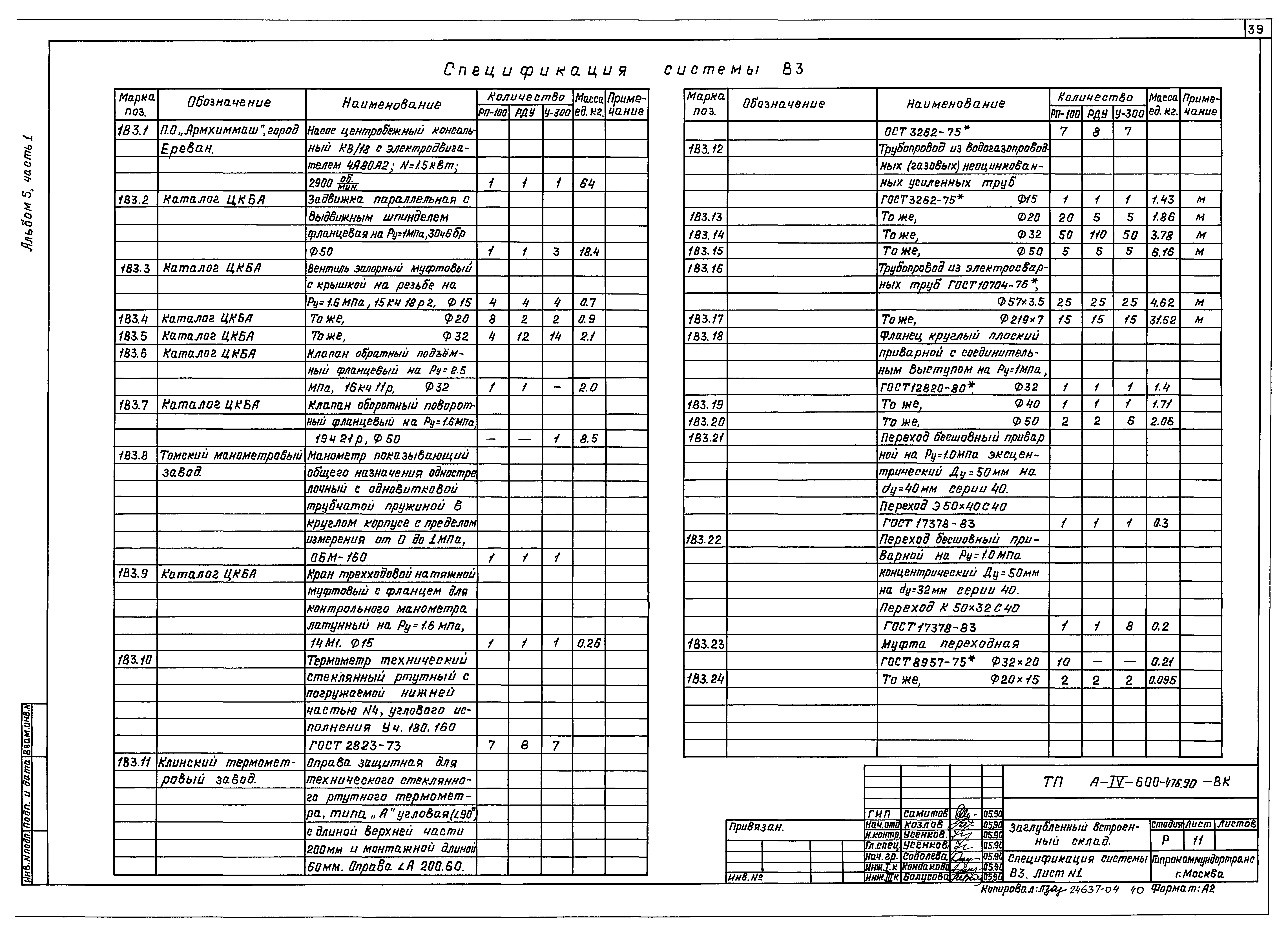 Типовой проект А-IV-600-476.90