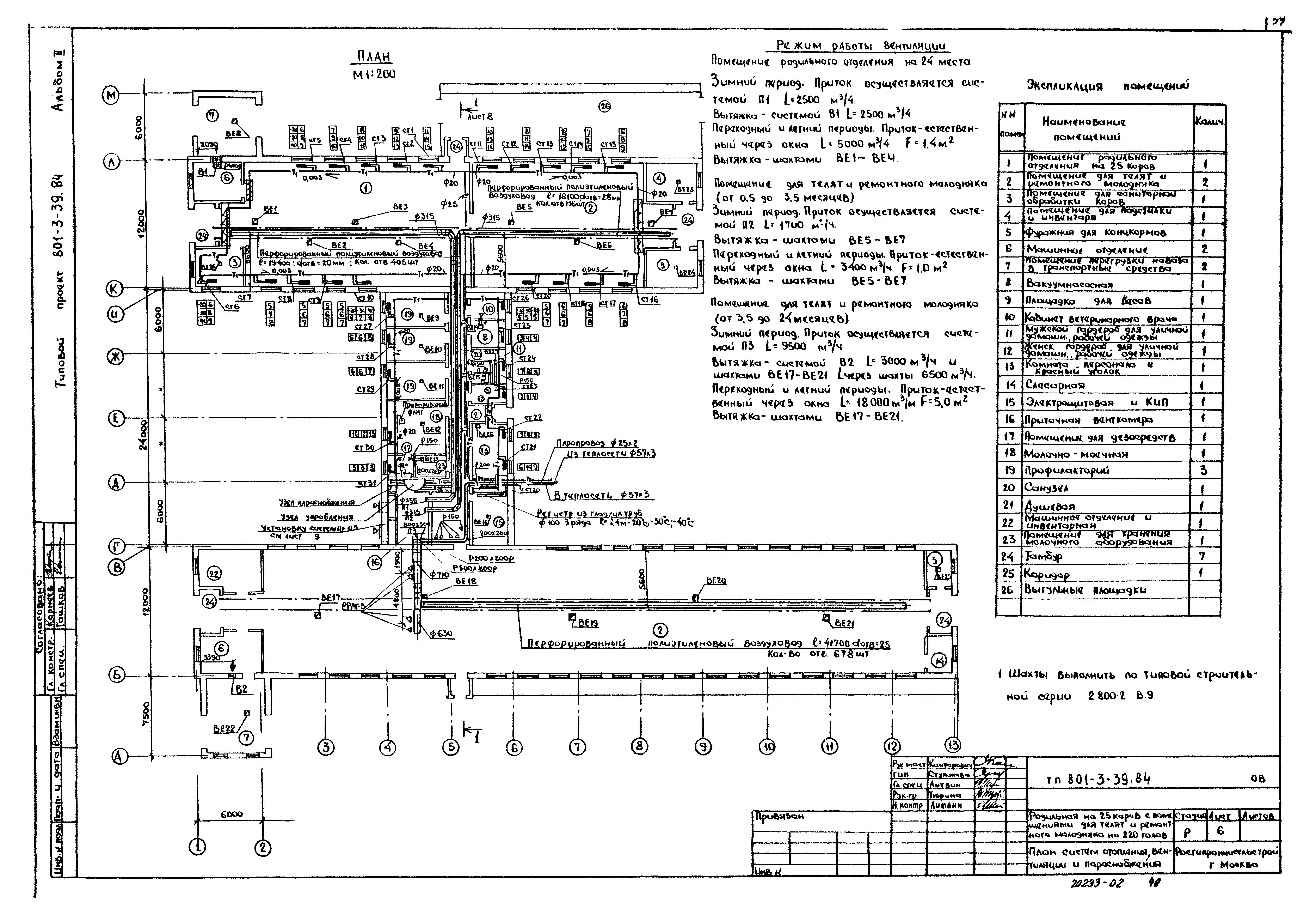 Скачать Типовой проект 801-3-39.84 Альбом II. Механико-технологические  решения. Внутренний водопровод и канализация. Отопление и вентиляция.  Электроснабжение. Автоматизация производства. Сигнализация и связь