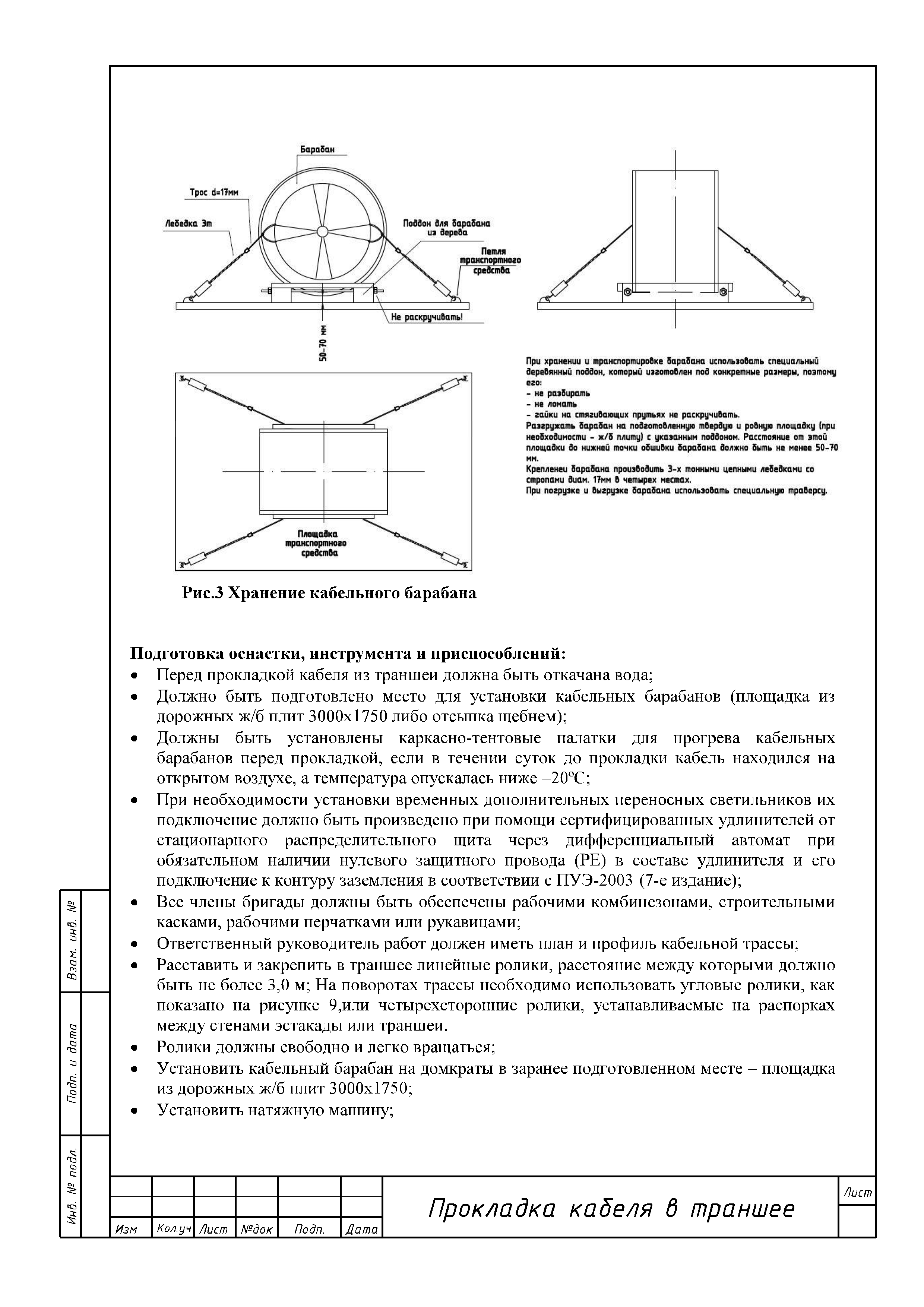 Технологическая карта на прокладку кабеля в канализации