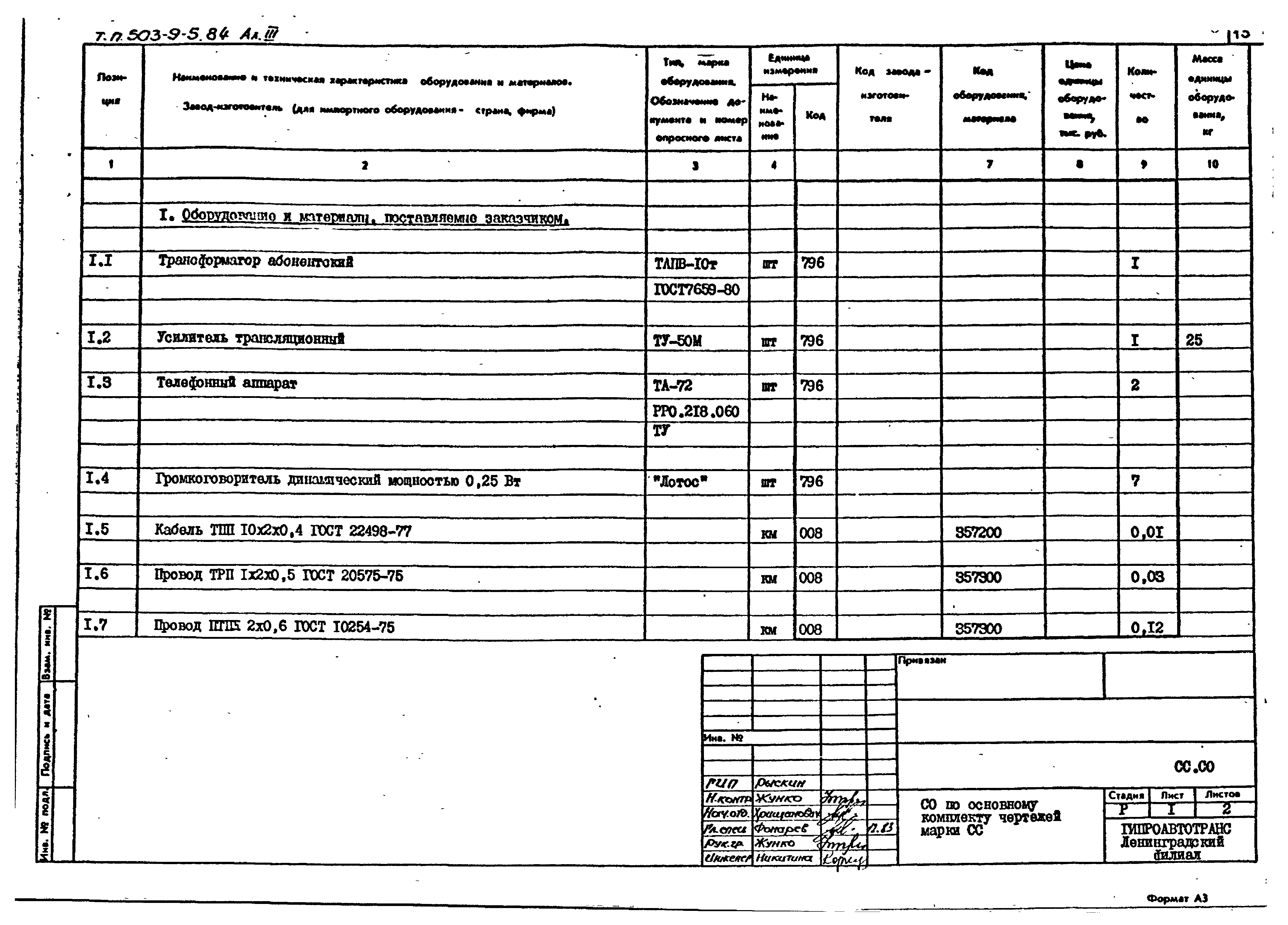 Типовой проект 503-9-5.84