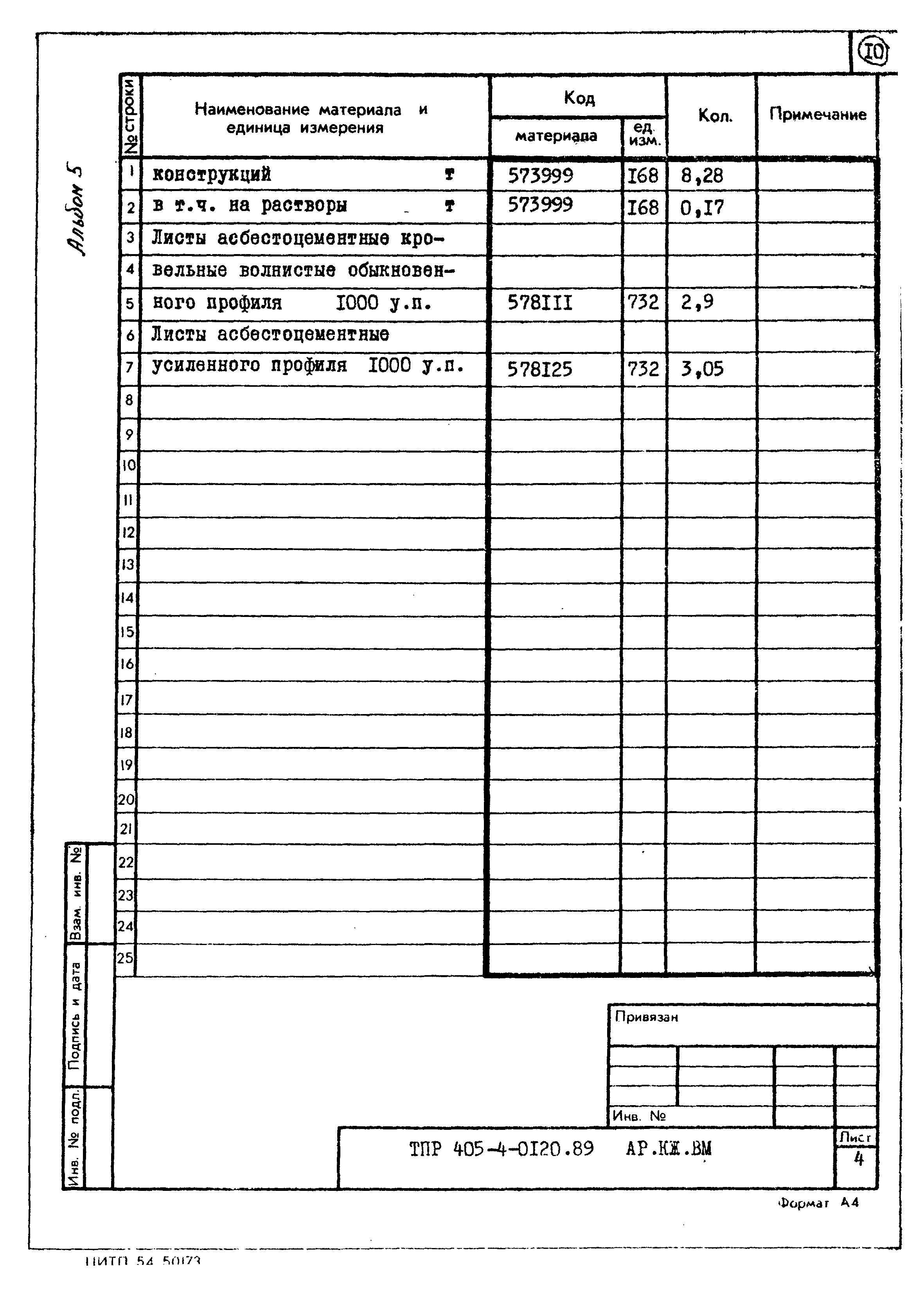 Типовые проектные решения 405-4-0120.89