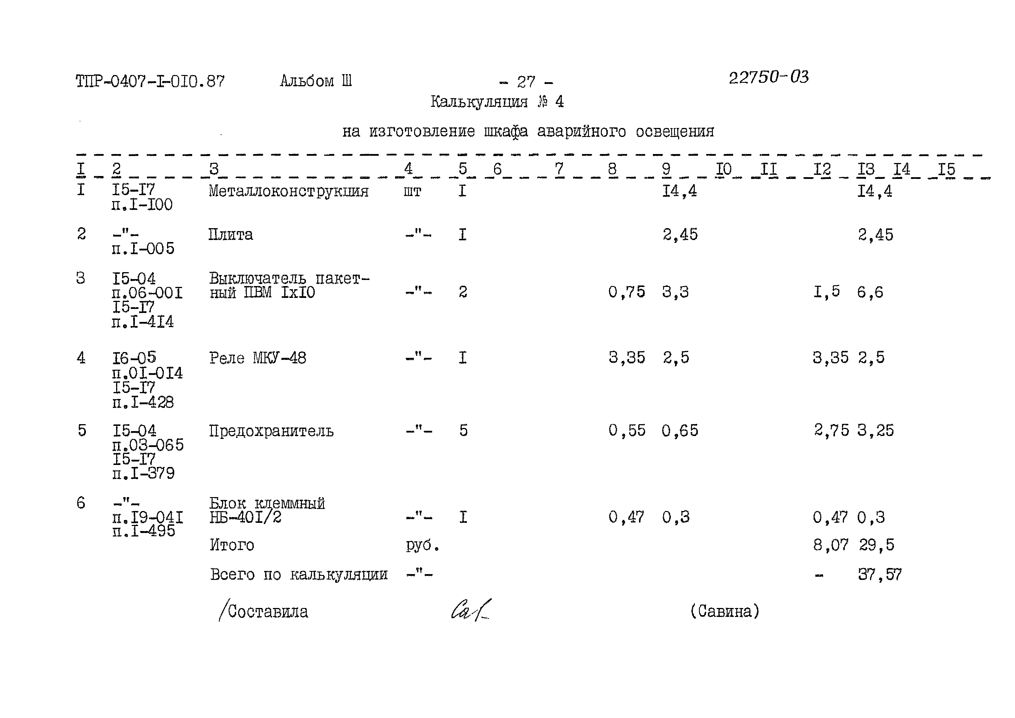 Типовые проектные решения 0407-1-010.87