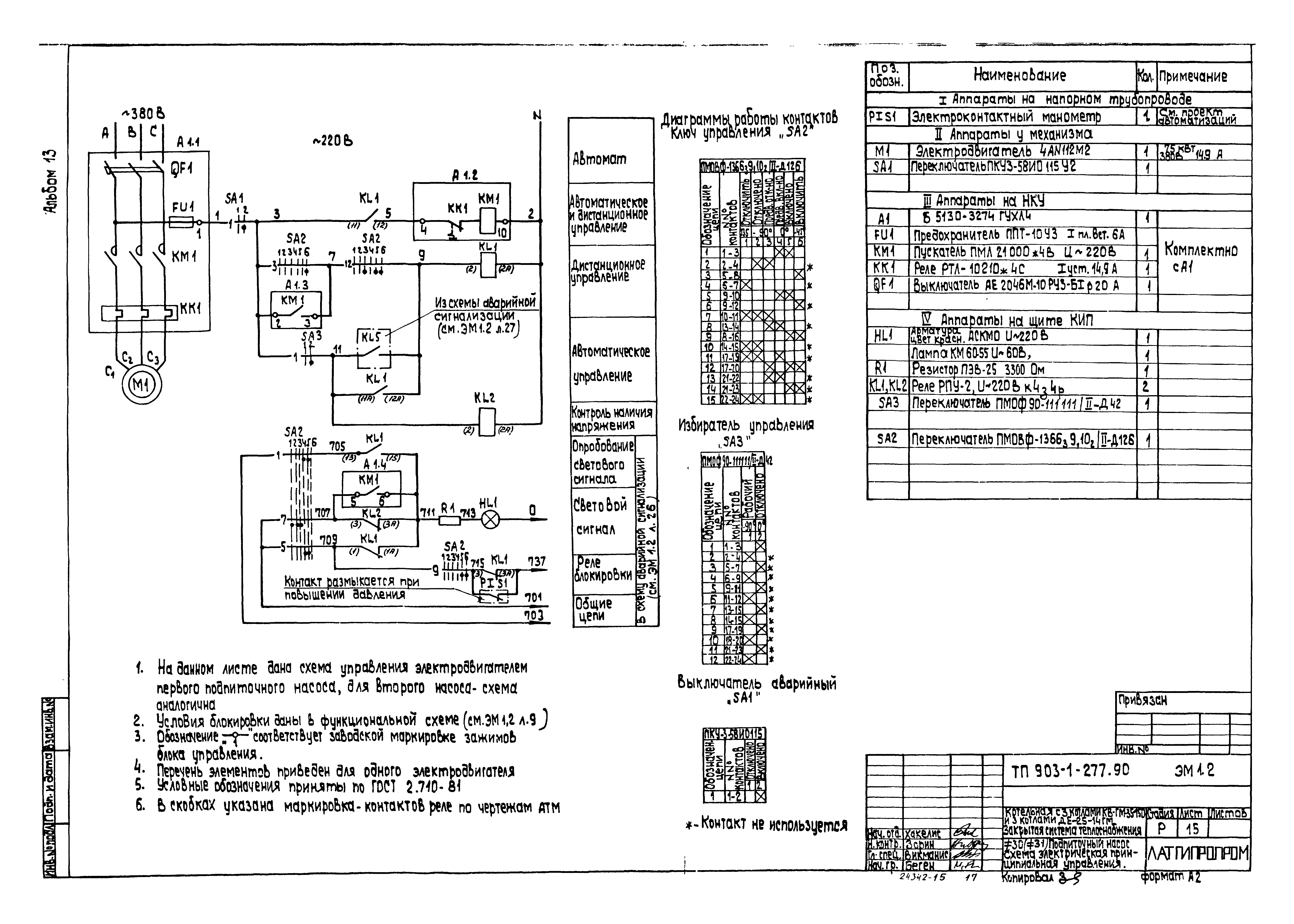 Скачать Типовой проект 903-1-277.90 Альбом 13. Схемы электрические  принципиальные управления