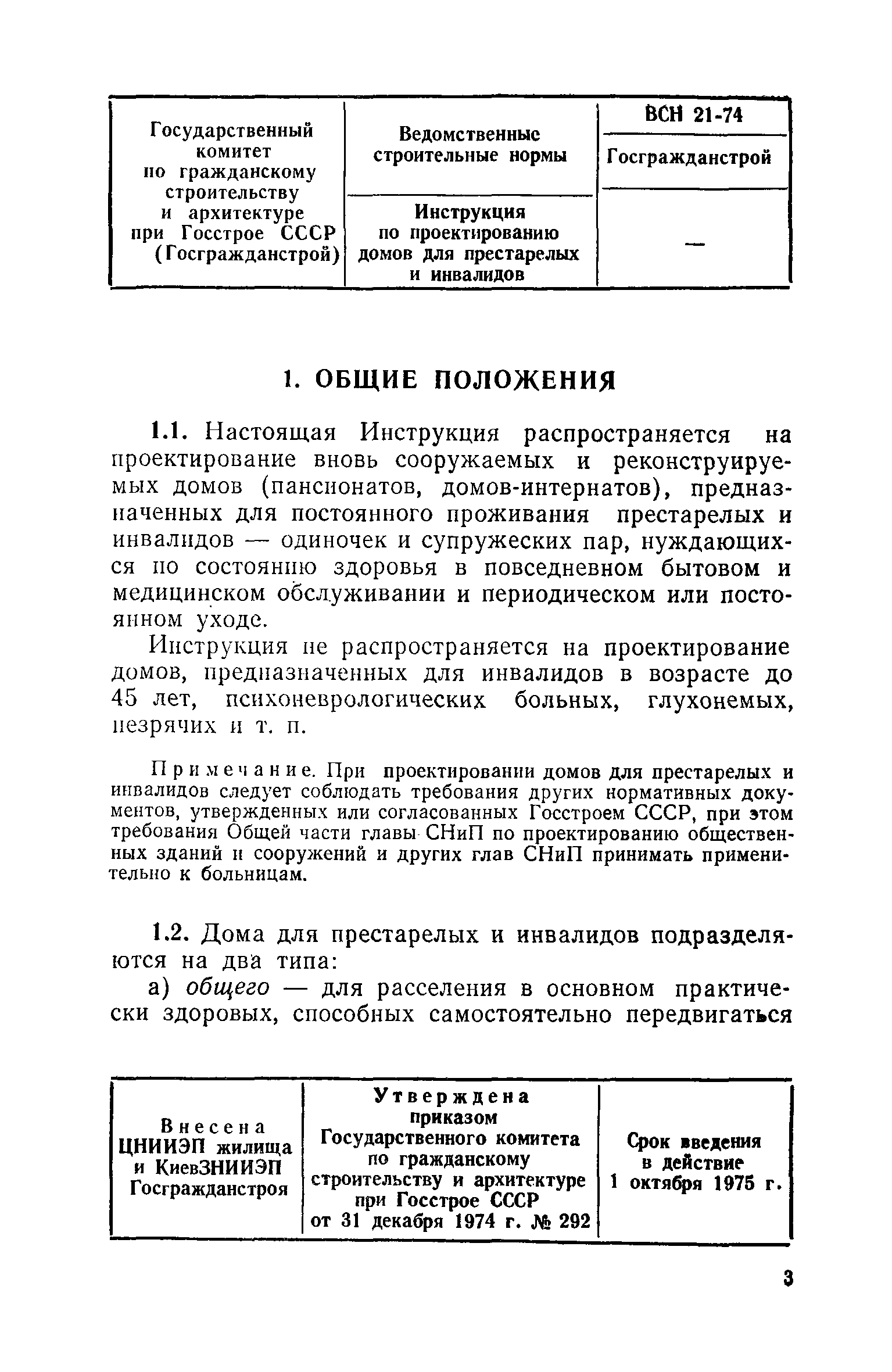 Скачать ВСН 21-74/Госгражданстрой Инструкция по проектированию домов для  престарелых и инвалидов