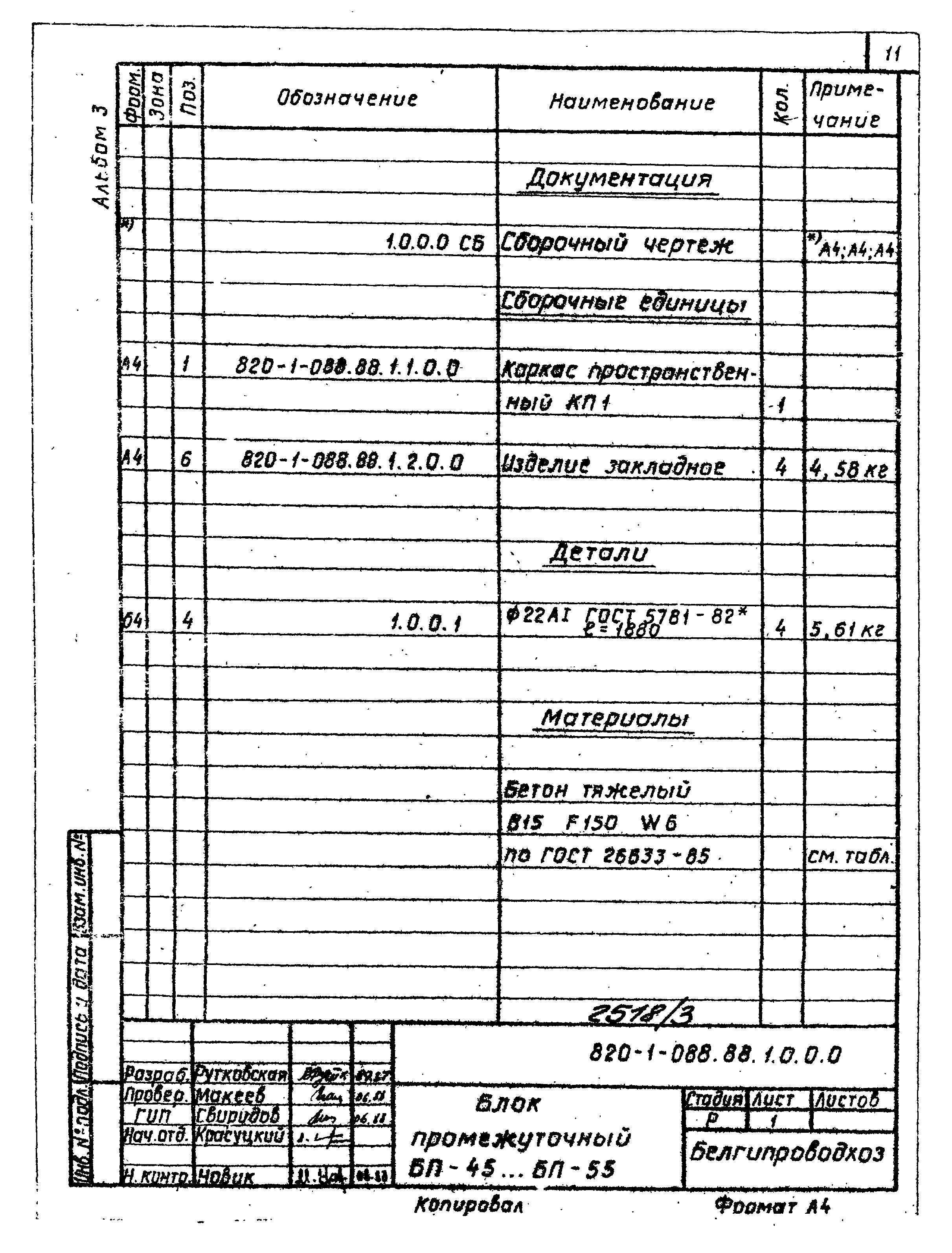 Типовые проектные решения 820-1-088.88