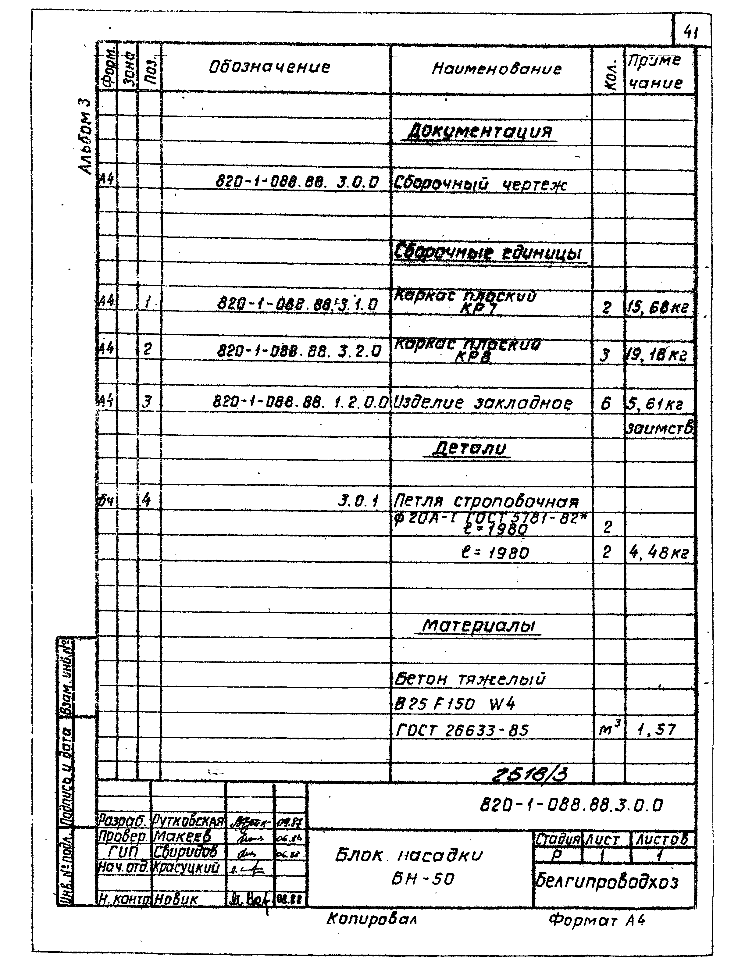 Типовые проектные решения 820-1-088.88