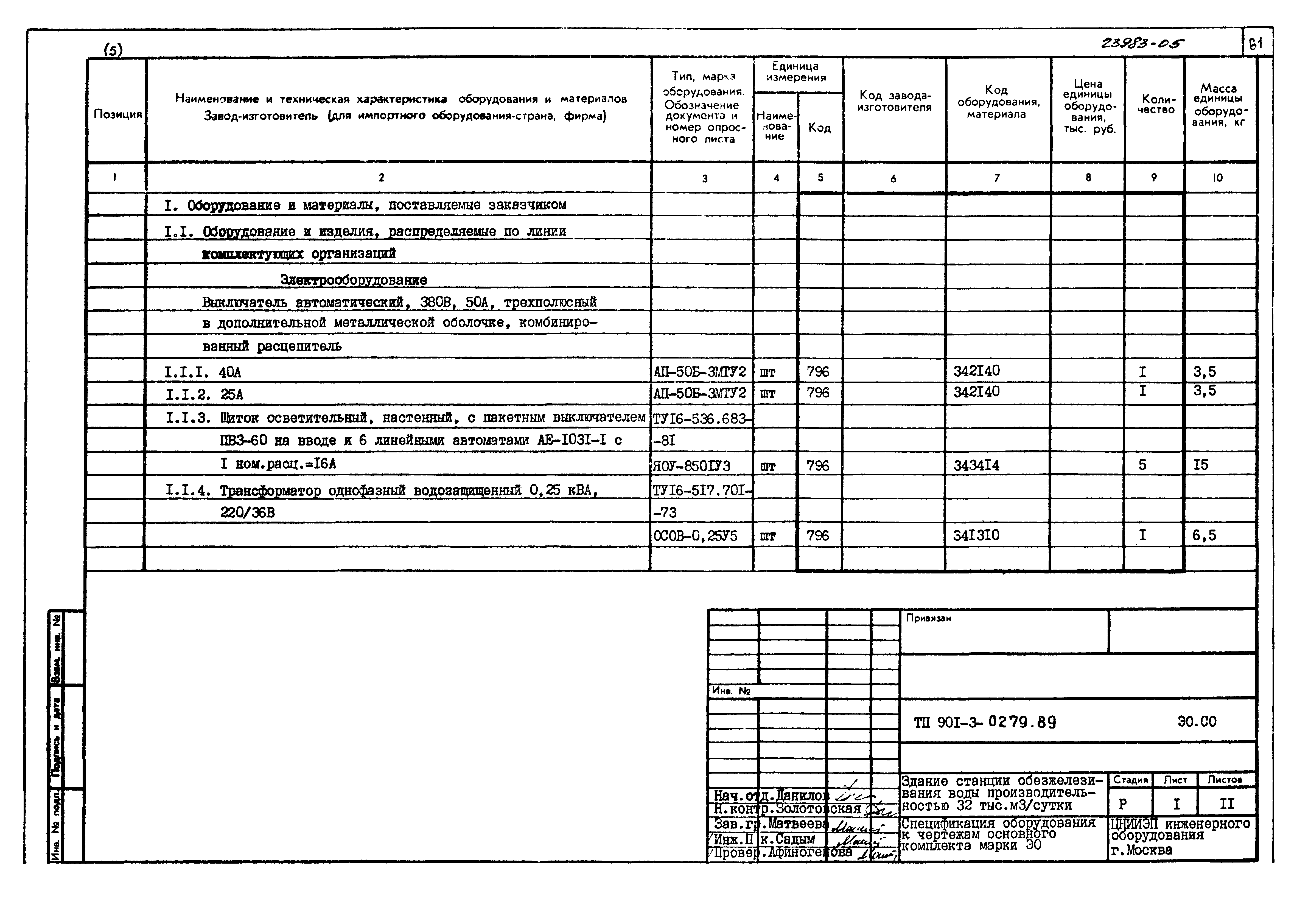 Типовые проектные решения 901-3-0279.89