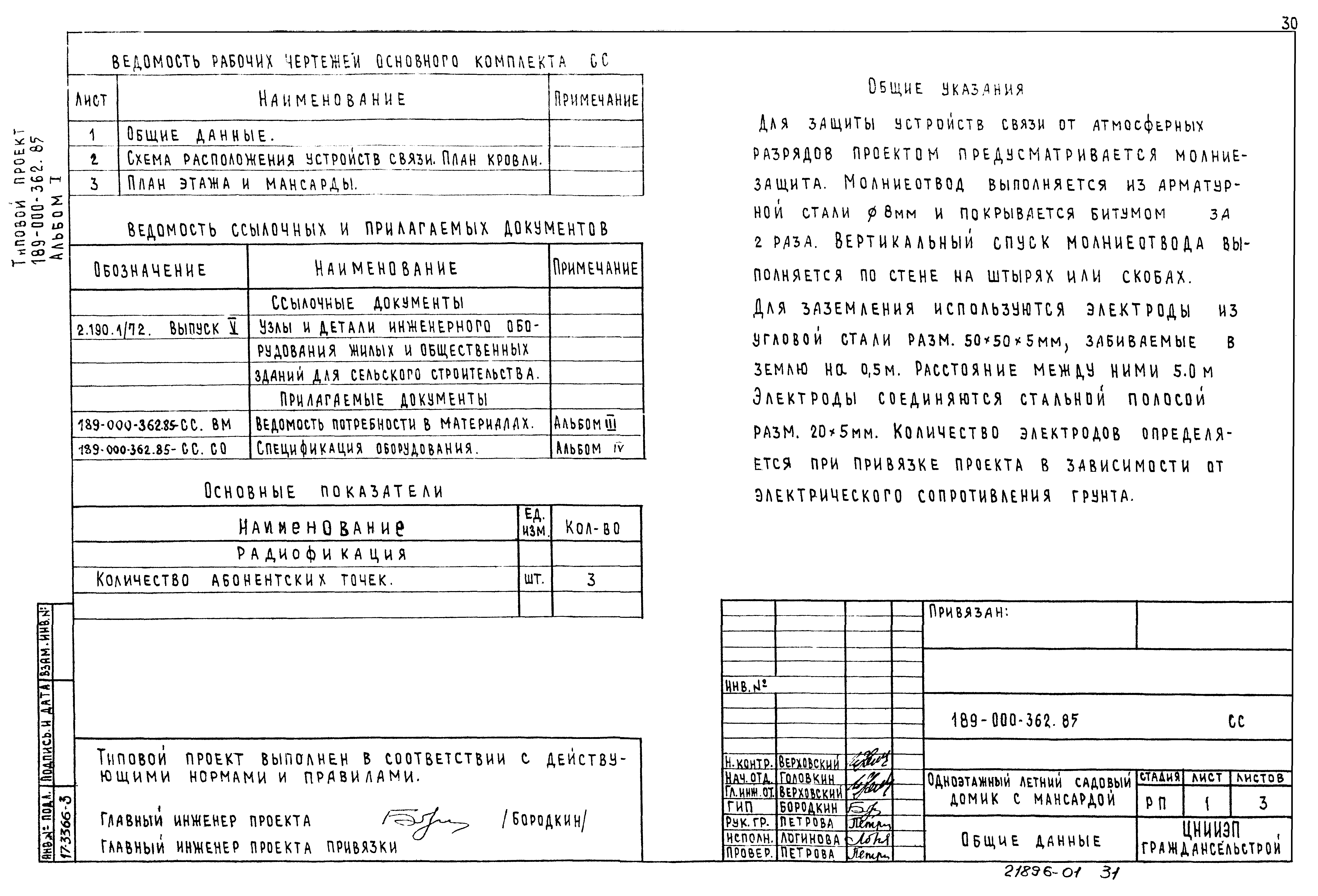 Скачать Типовой проект 189-000-362.85 Альбом I. Архитектурно-строительные и  электротехнические чертежи. Спецификация оборудования