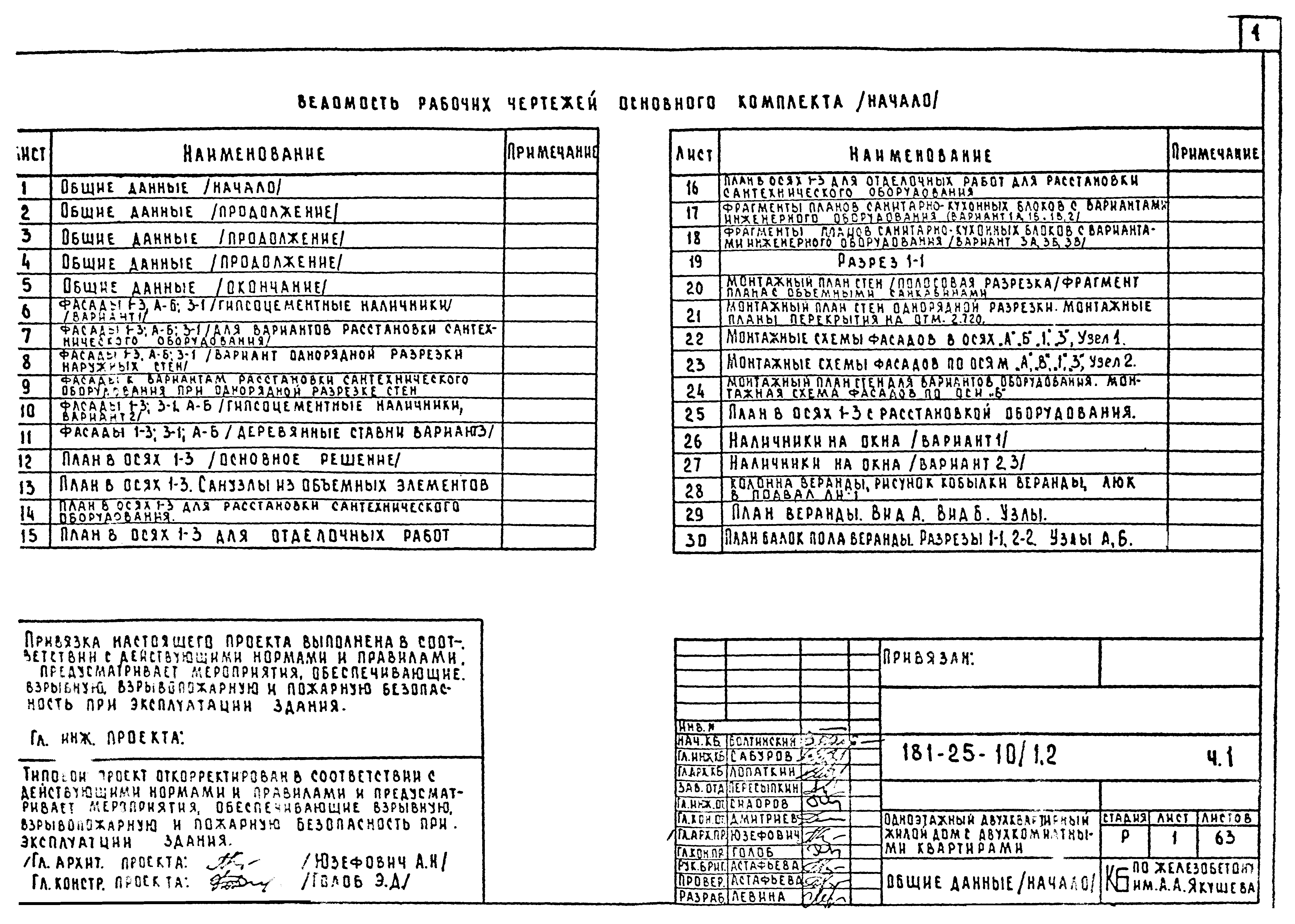 Скачать Типовой проект 181-25-10/1.2 Альбом I. Часть 1.  Архитектурно-строительные чертежи