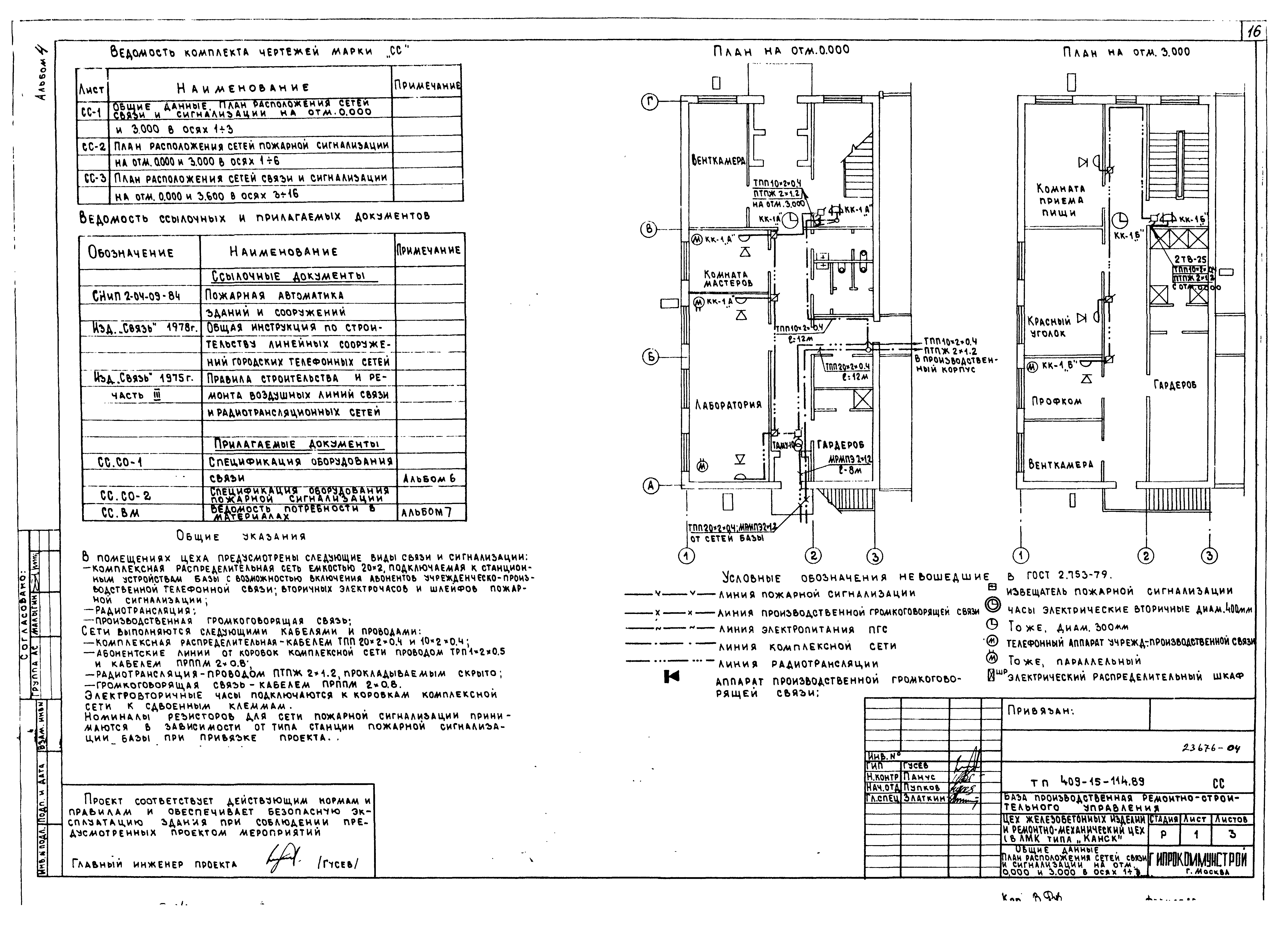 Скачать Типовой проект 409-15-114.89 Альбом 4. Электрооборудование силовое.  Электроосвещение. Связь и сигнализация. Автоматизация технологических  процессов и санитарно-технических систем