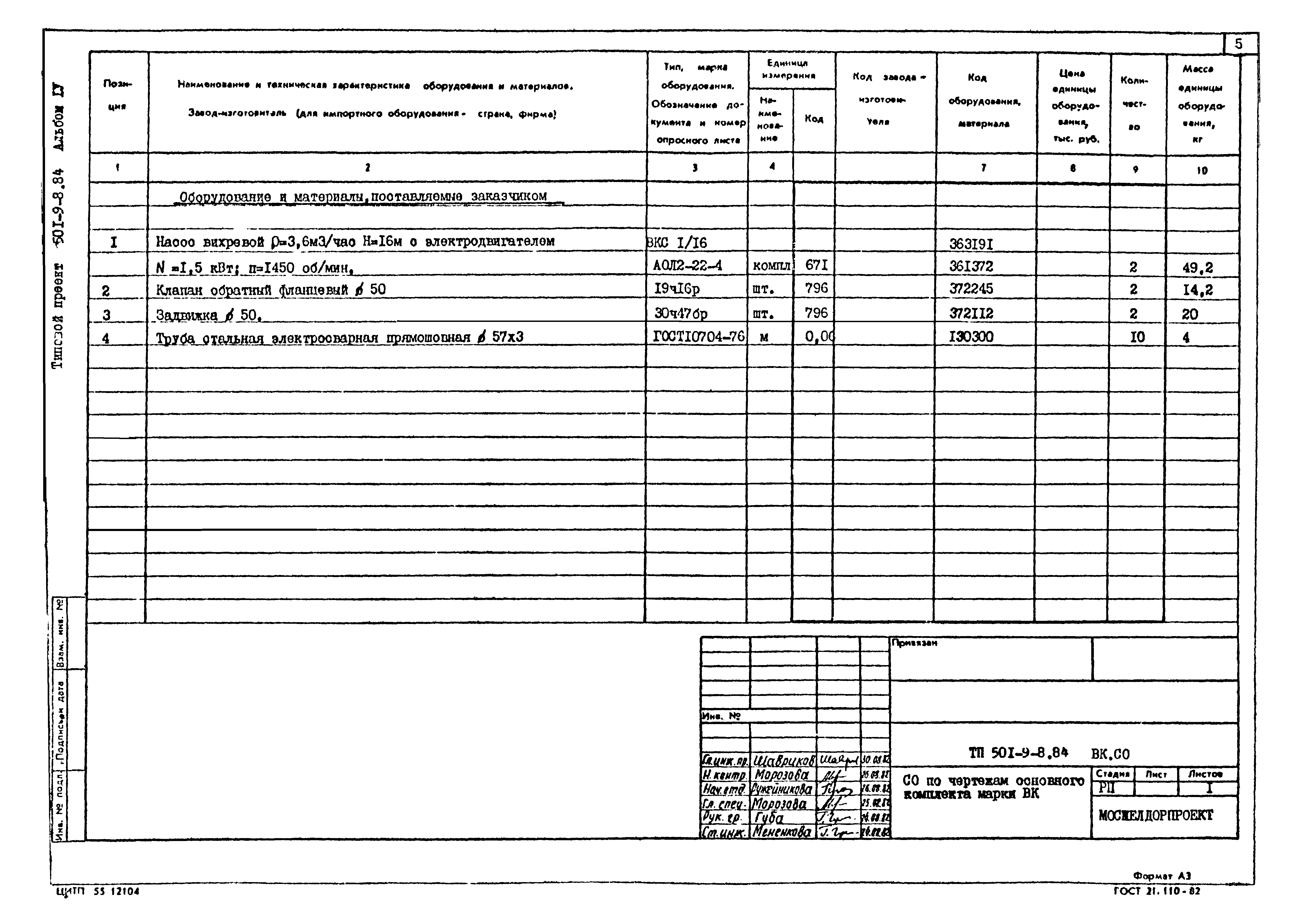 Типовой проект 501-9-8.84