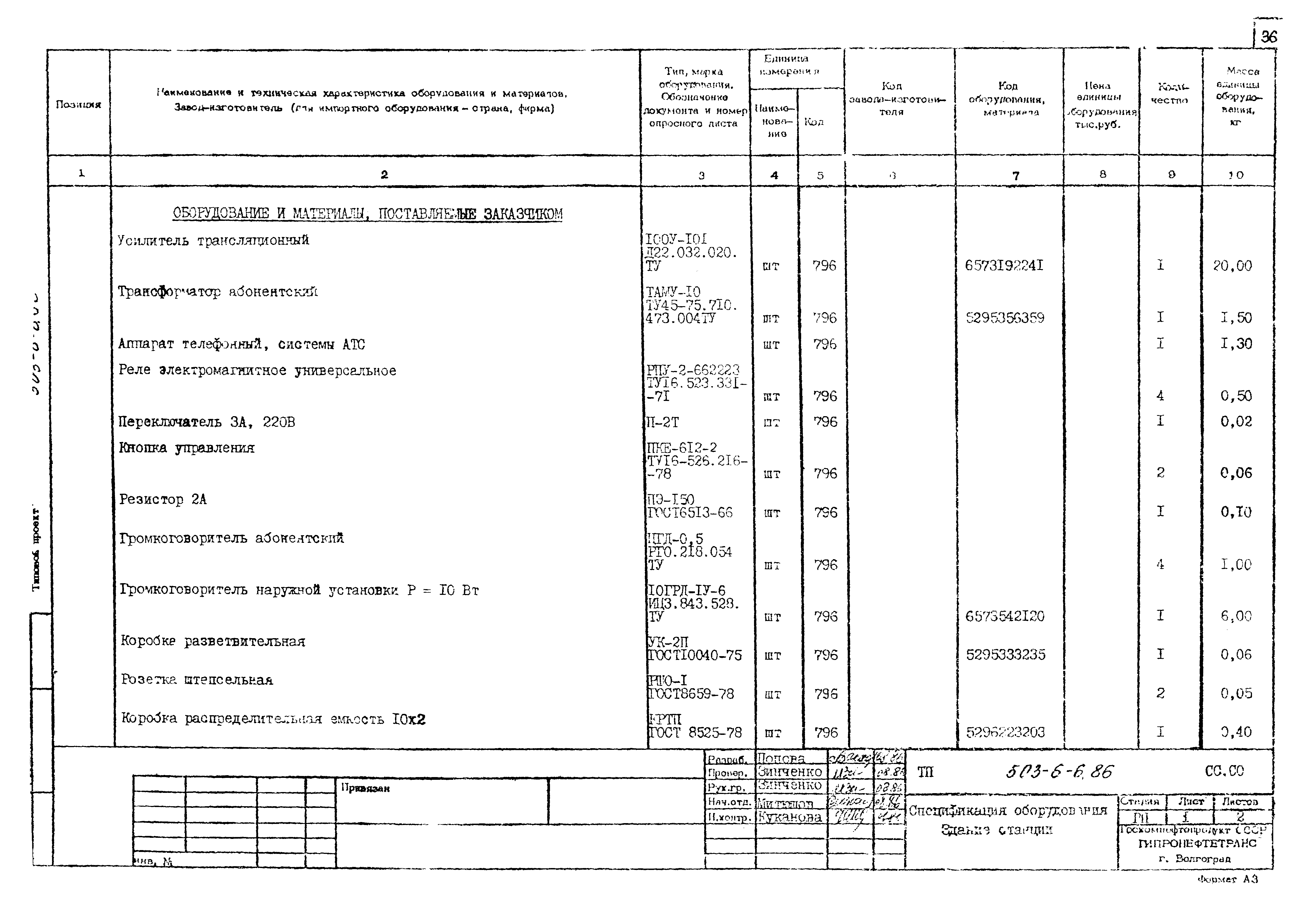 Типовой проект 503-6-6.86